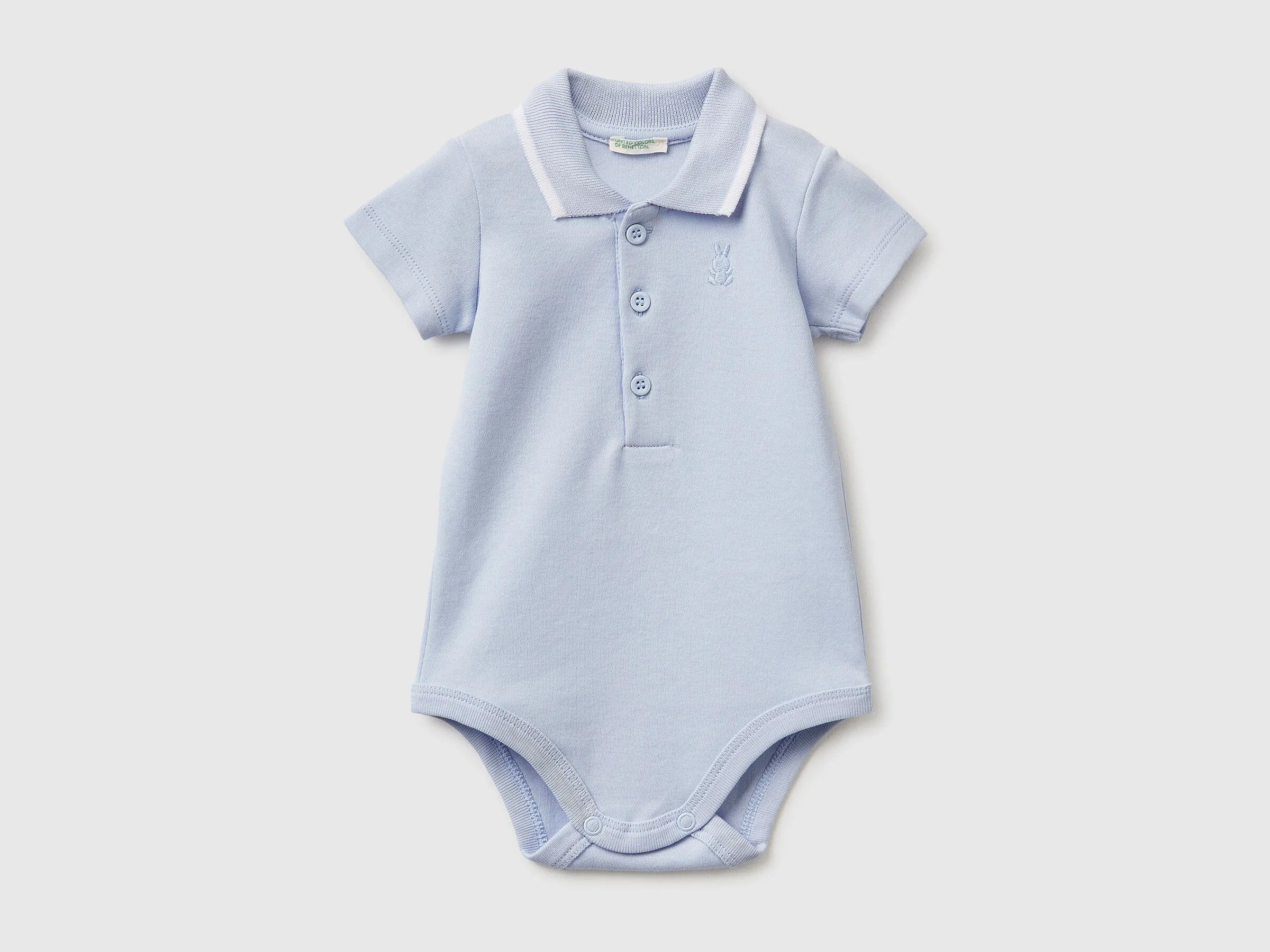 Benetton Sky Blue New Born Polo Onesie in Organic Cotton SKU: 3CDIAB00X_081 Image 01