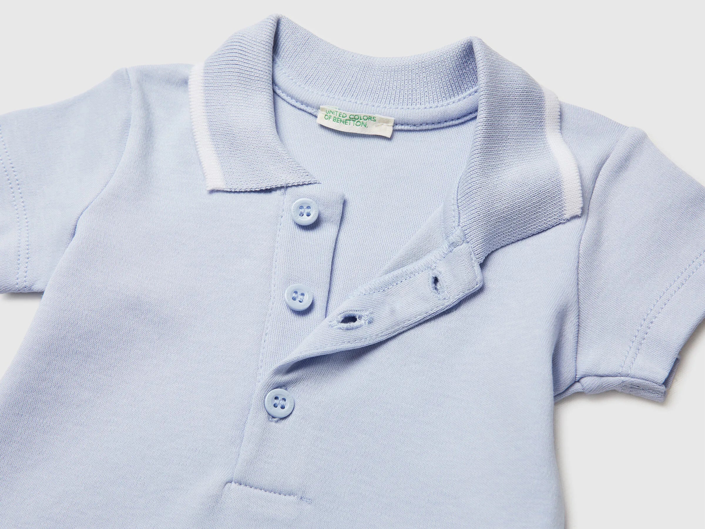 Benetton Sky Blue New Born Polo Onesie in Organic Cotton SKU: 3CDIAB00X_081 Image 03