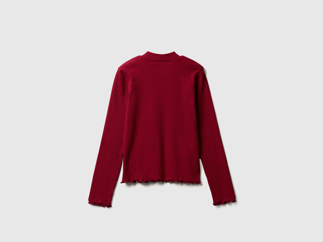 Benetton_Burgundy_Slim Fit Stretch Cotton T-Shirt_3F1AC203O_236_02