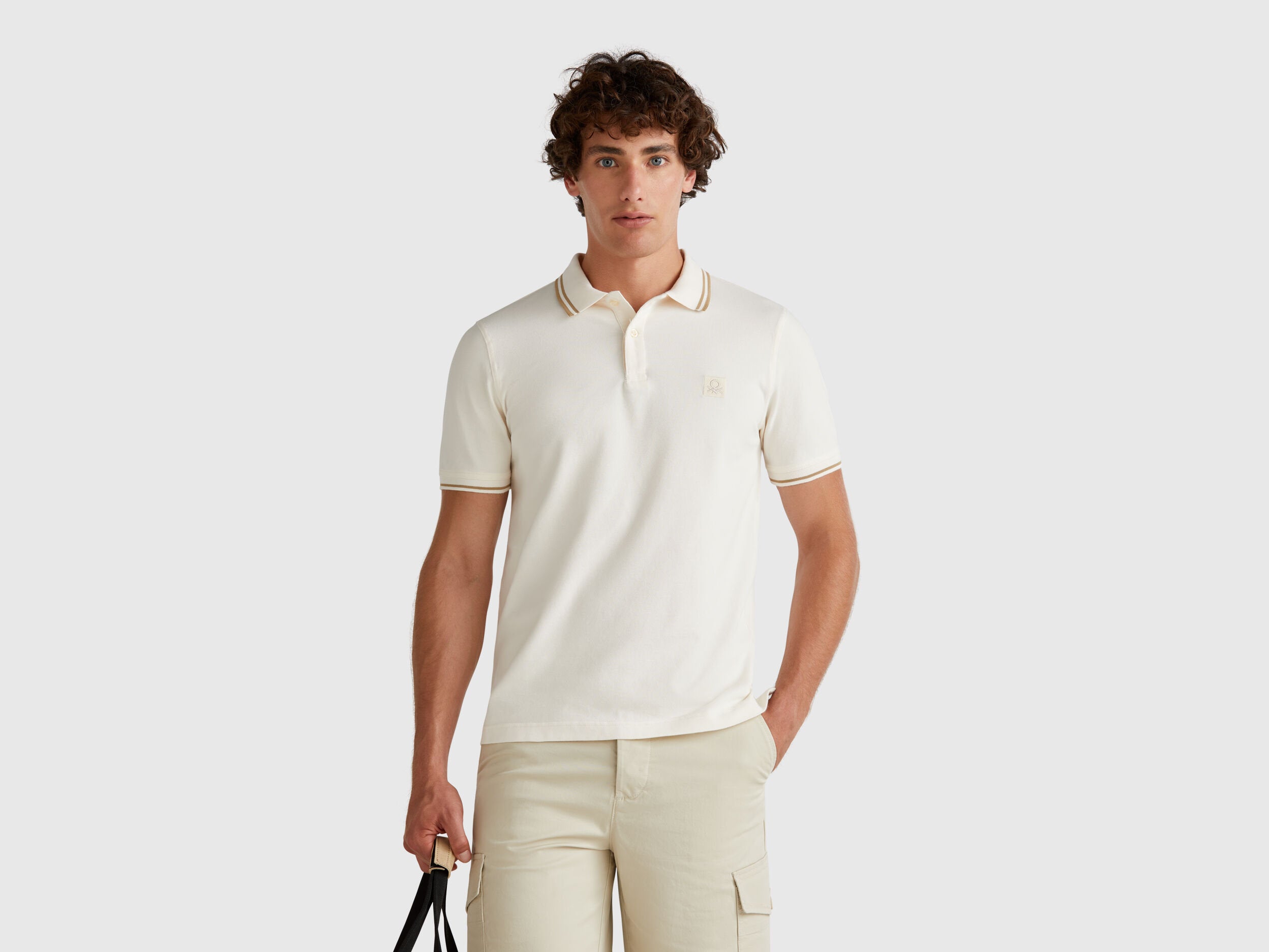 Benetton_Cream Slim Fit Polo_3F9HU302E_0R2_01