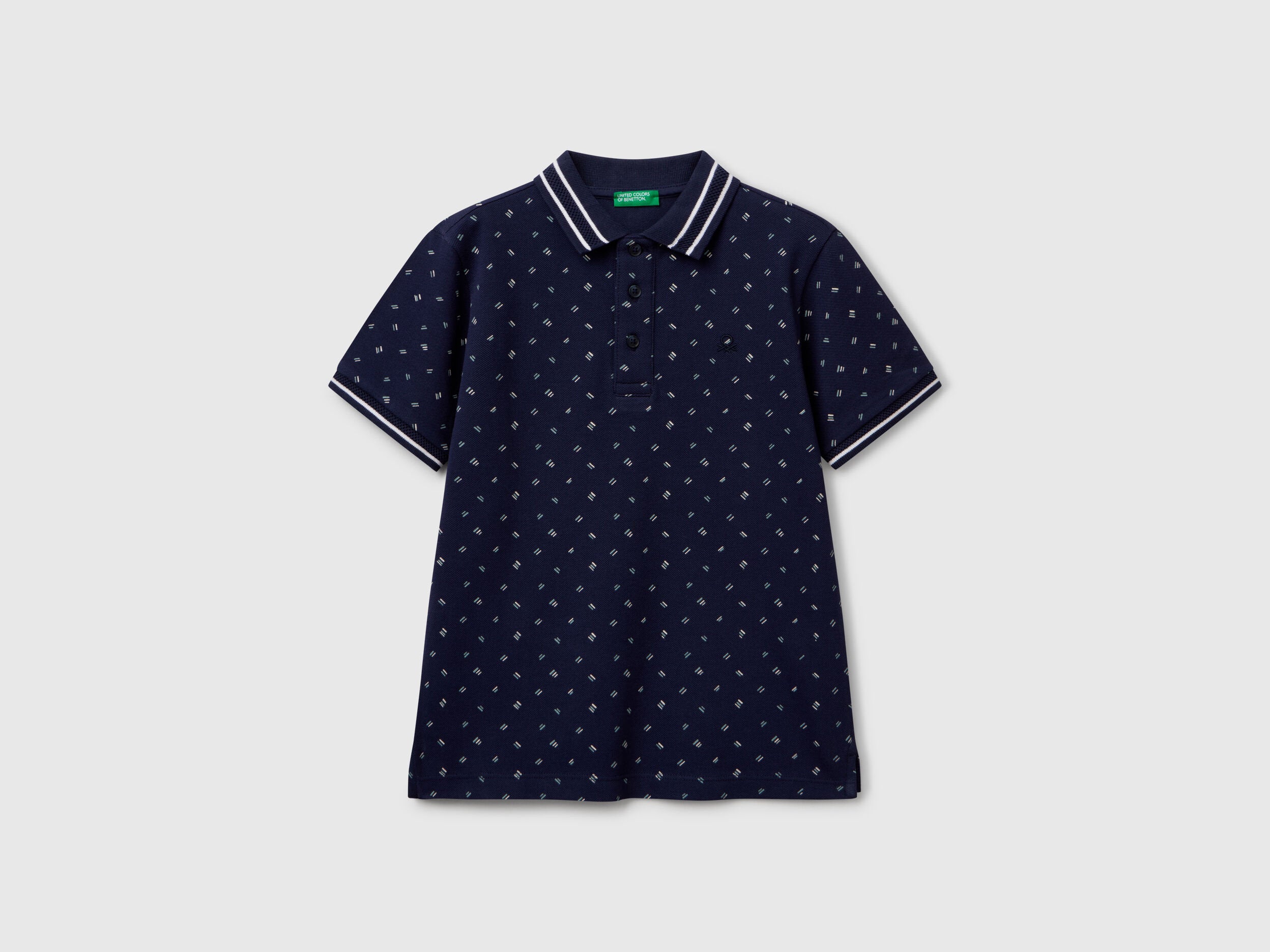 Benetton_Micro Patterned Polo Shirt in Pure Cotton_3H35C301V_64W_01