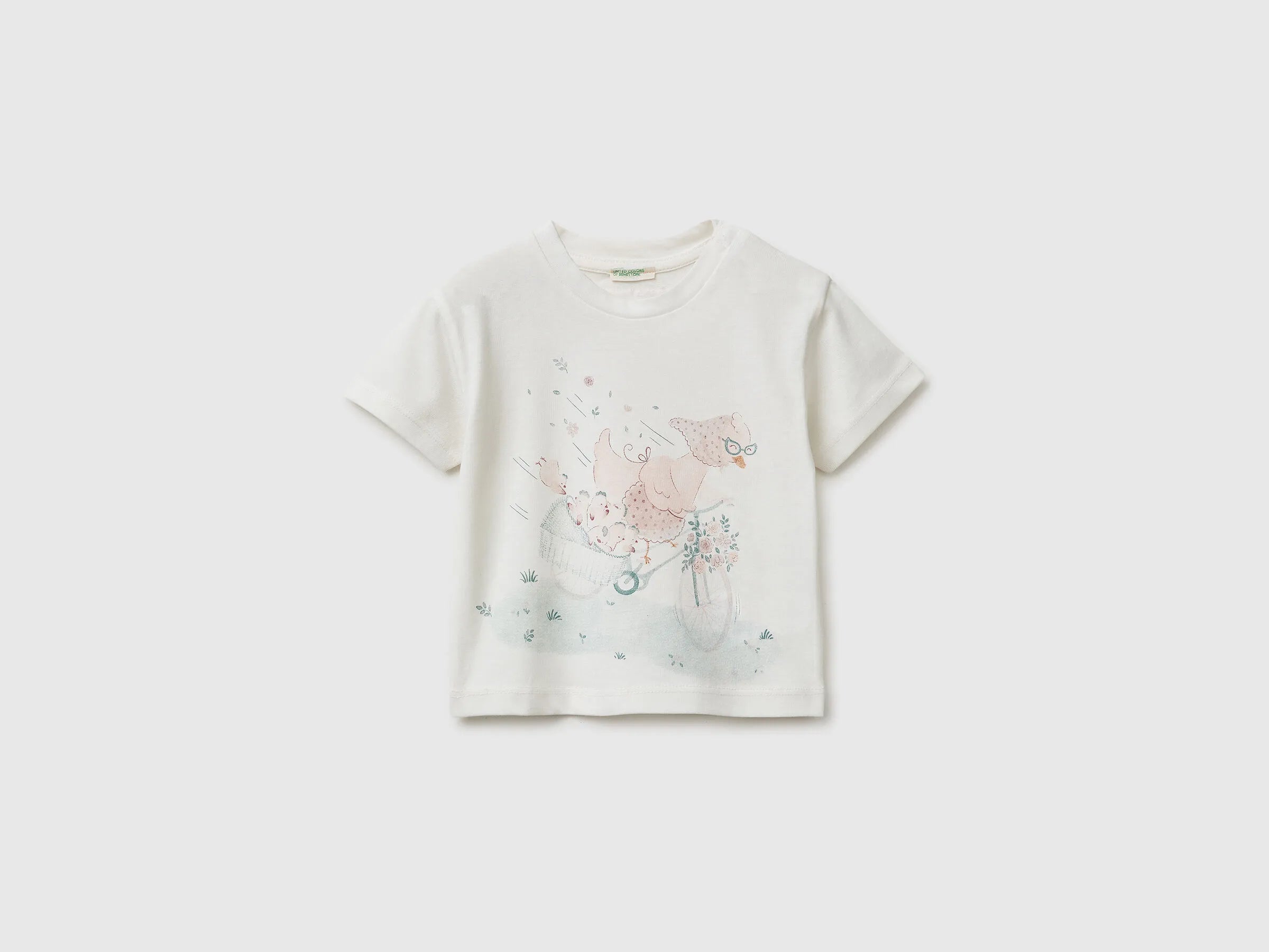 Benetton Creamy White Girls Animal Print T-Shirt SKU: 3I1XA1077_074 Image 01