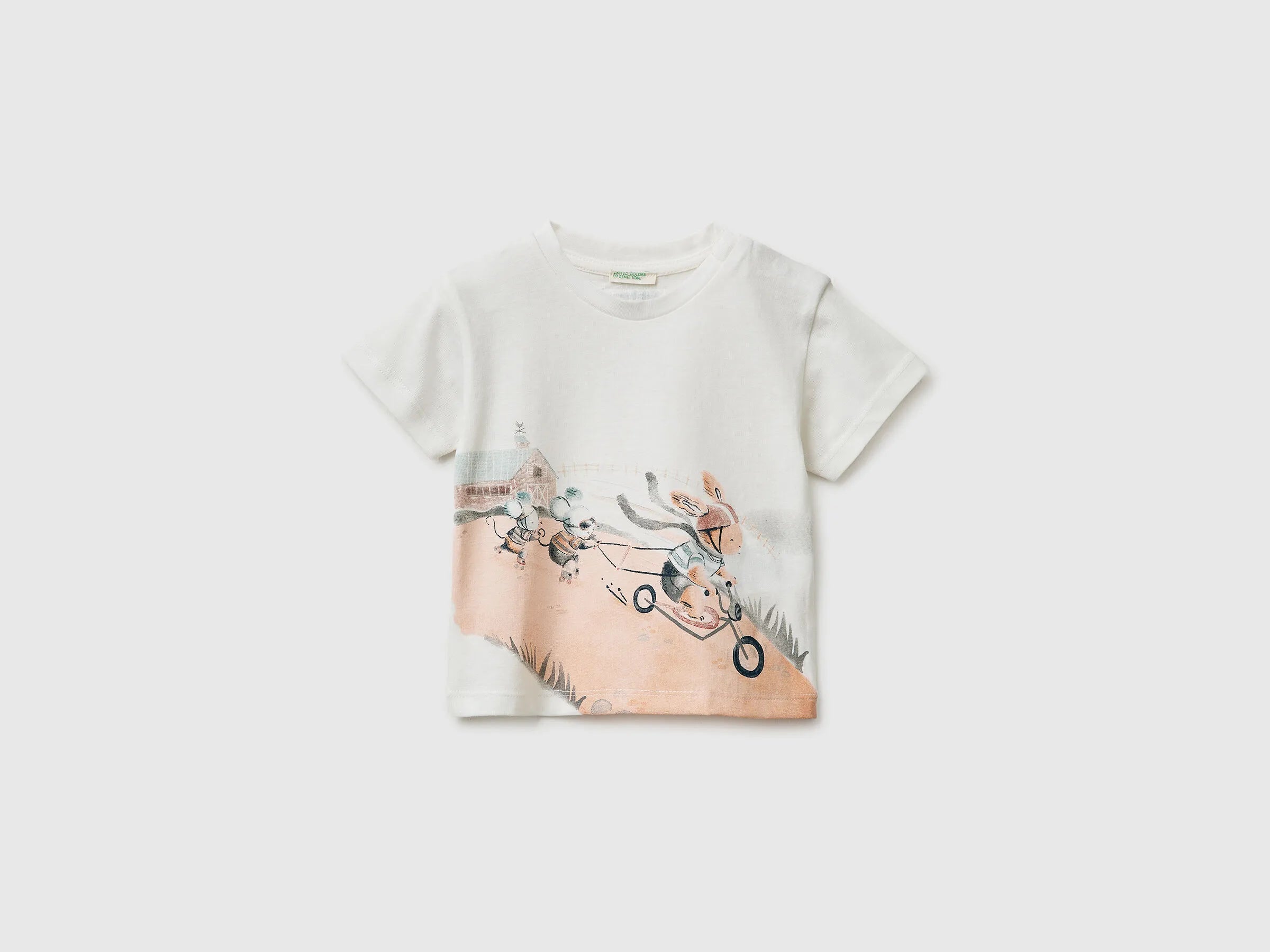 Benetton Creamy White Boys Animal Print T-Shirt SKU: 3I1XA1077_901 Image 01