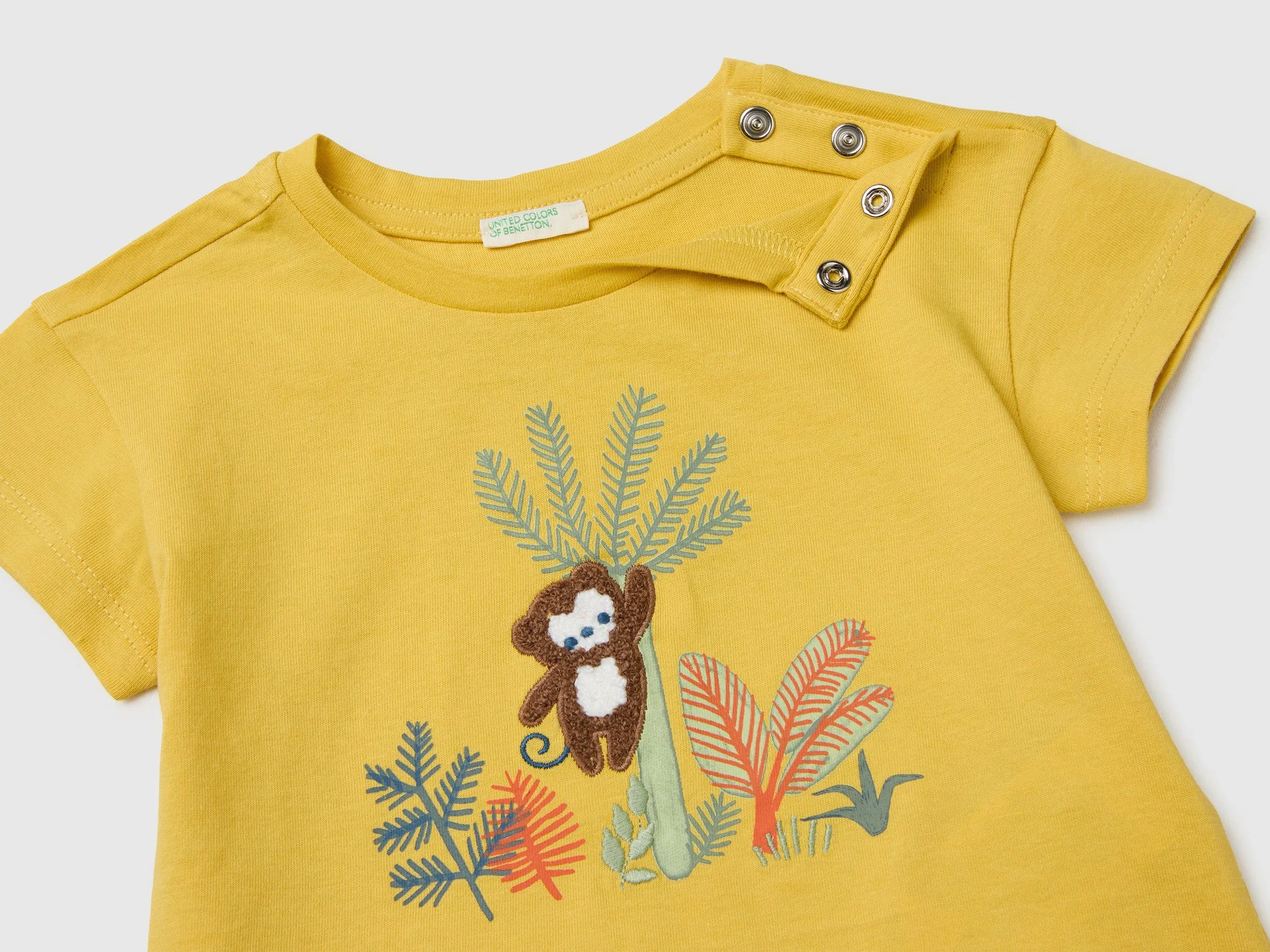 Benetton Yellow Baby T-Shirt with Print and Embroidery SKU: 3I1XA1079_22R Image 03