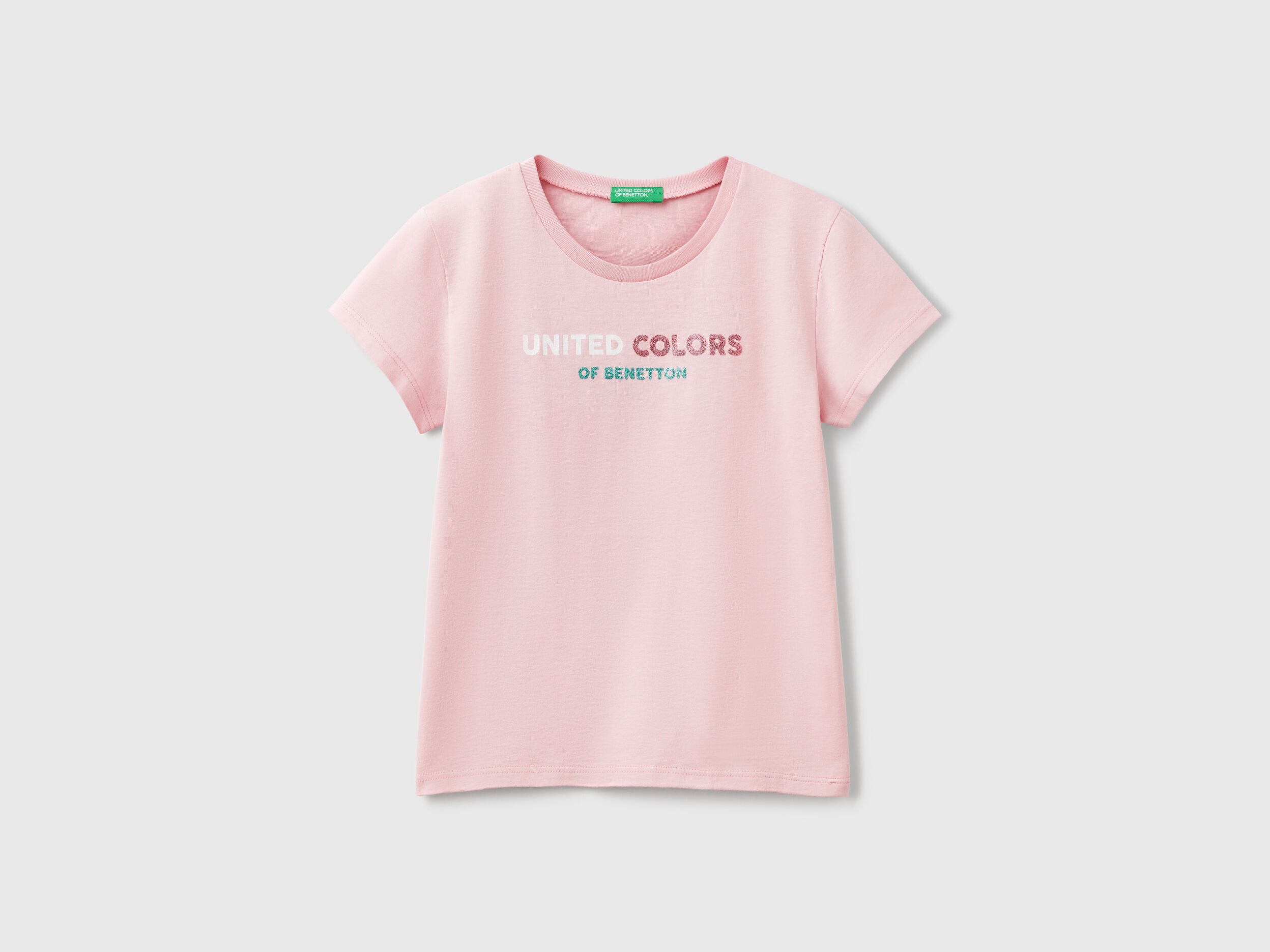Benetton_T-Shirt with Glittery Logo in Cotton_3I1XC10MZ_09J_01