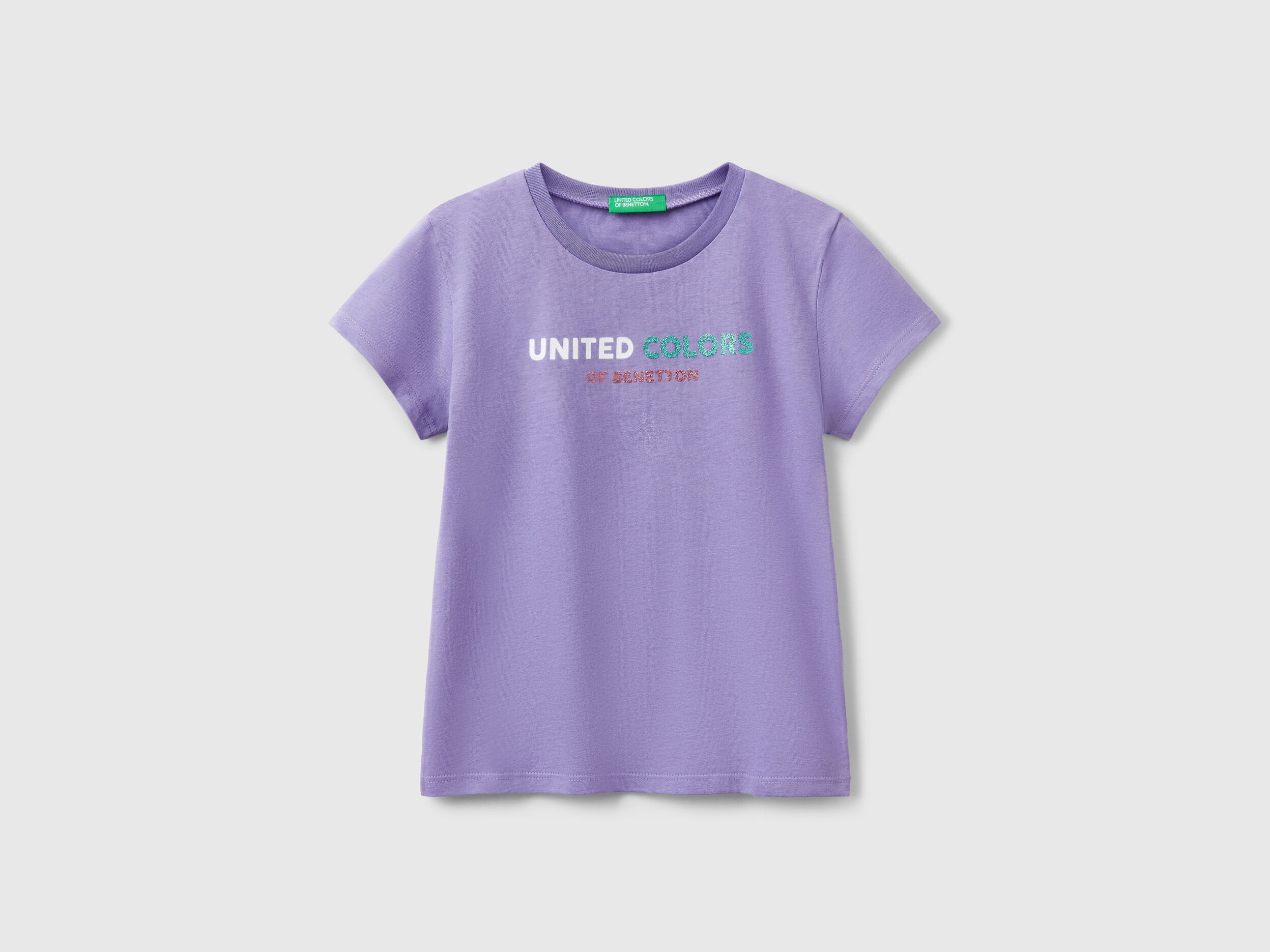 Benetton_T-Shirt with Glittery Logo in Cotton_3I1XC10MZ_1W6_01