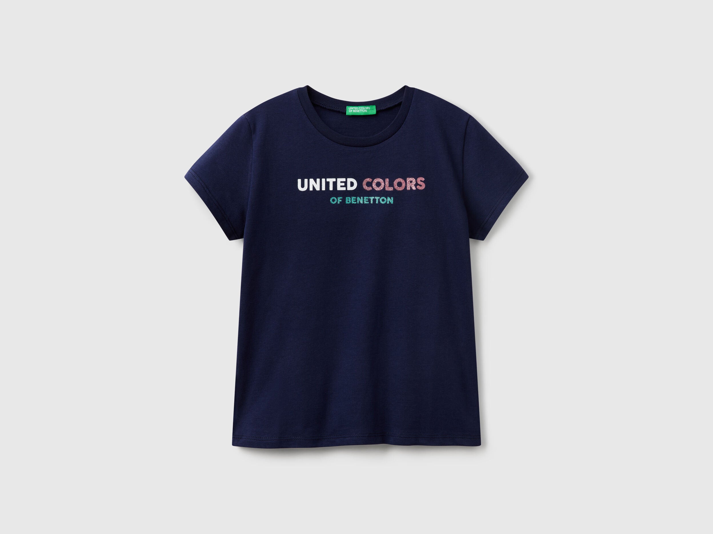 Benetton_T-Shirt with Glittery Logo in Cotton_3I1XC10MZ_252_01