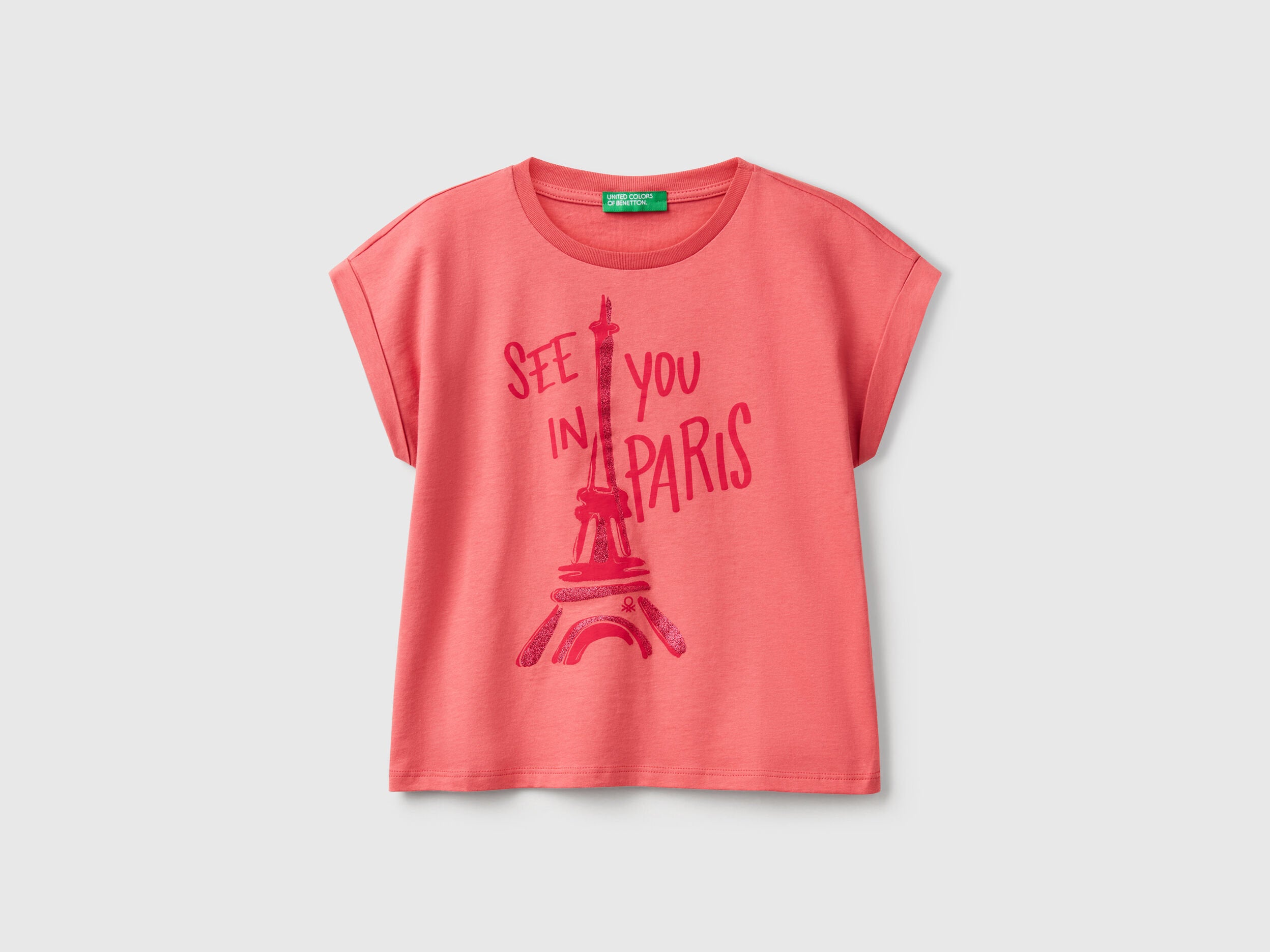 Benetton_Boxy Fit T-Shirt with Print and Glitter_3I1XC10NZ_11F_01
