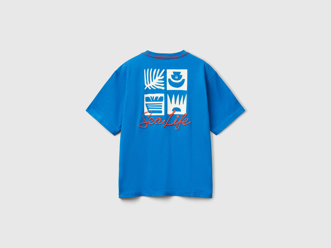 Benetton_T-Shirt with Slogan Print and Embroidery_3I1XC10P4_05Q_02