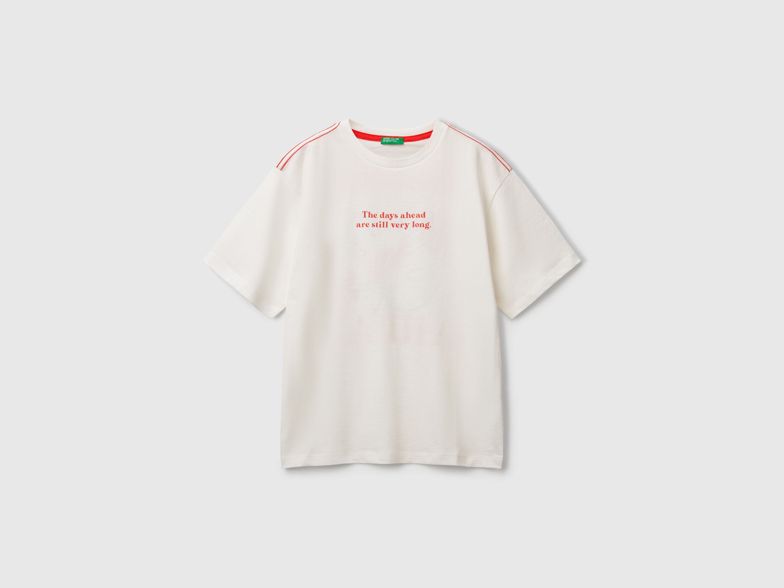 Benetton_T-Shirt with Slogan Print and Embroidery_3I1XC10P4_074_01