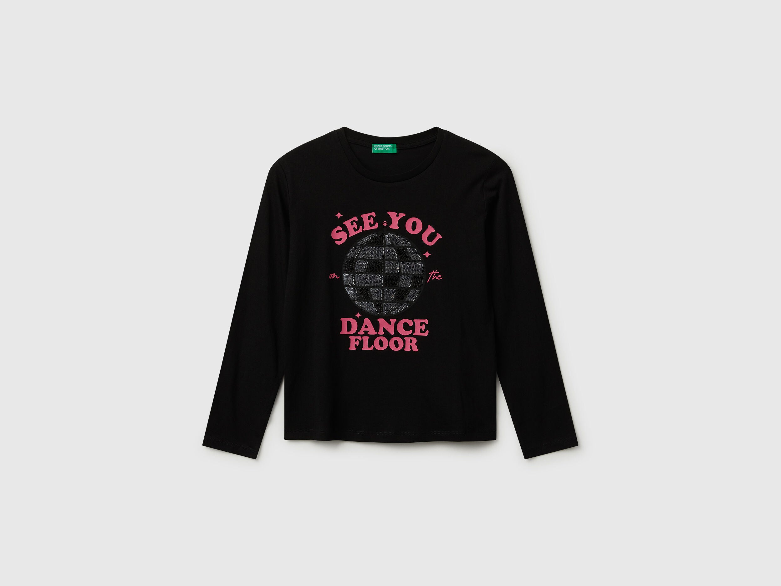 Benetton_Black_Cotton T-Shirt with Sequins_3I1XC10QJ_100_01