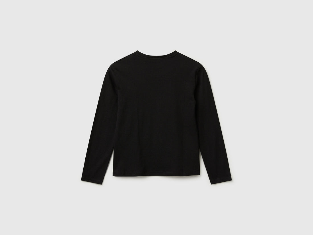 Benetton_Black_Cotton T-Shirt with Sequins_3I1XC10QJ_100_02