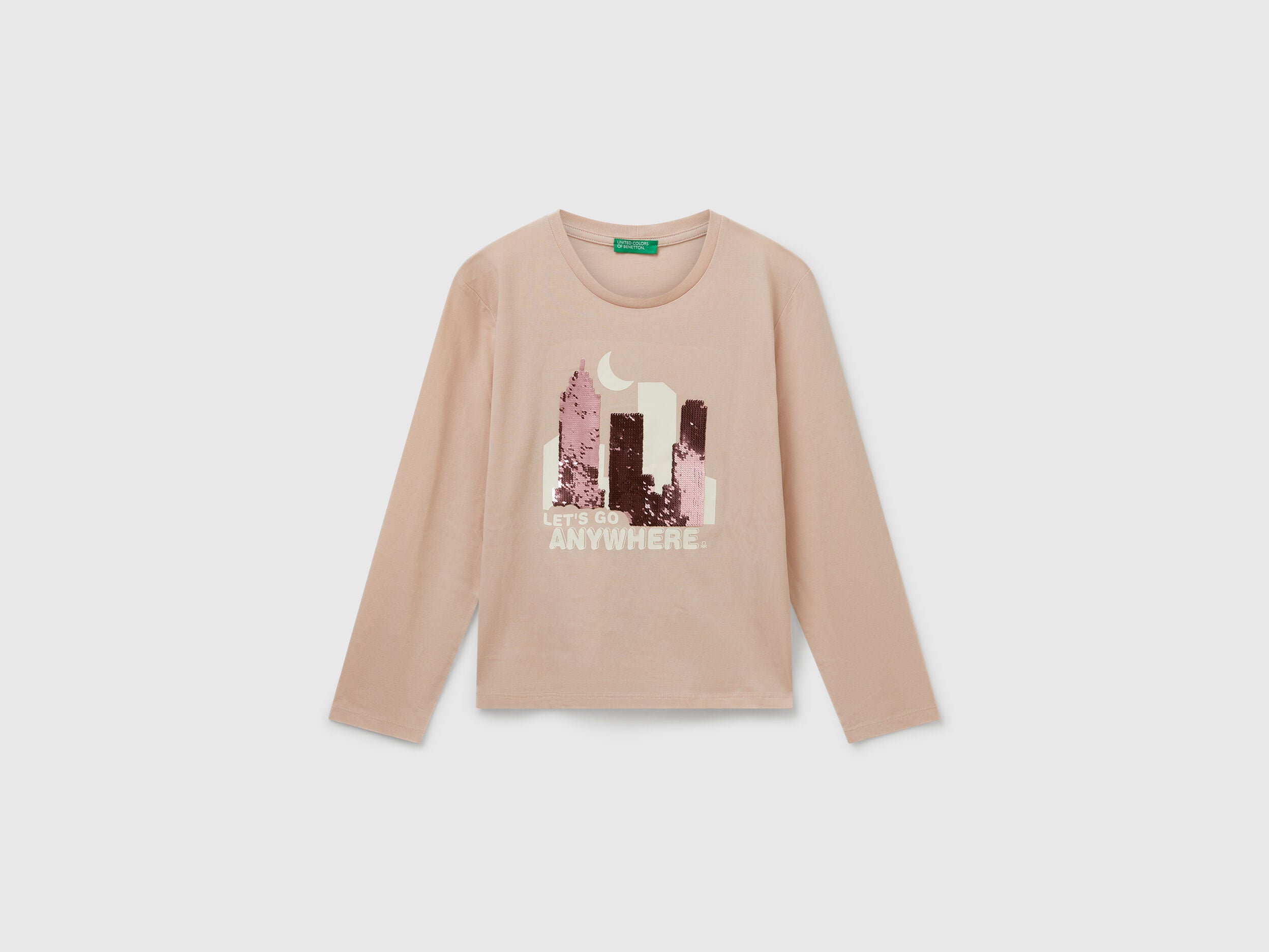Benetton_Soft Pink_Cotton T-Shirt with Sequins_3I1XC10QJ_12U_01