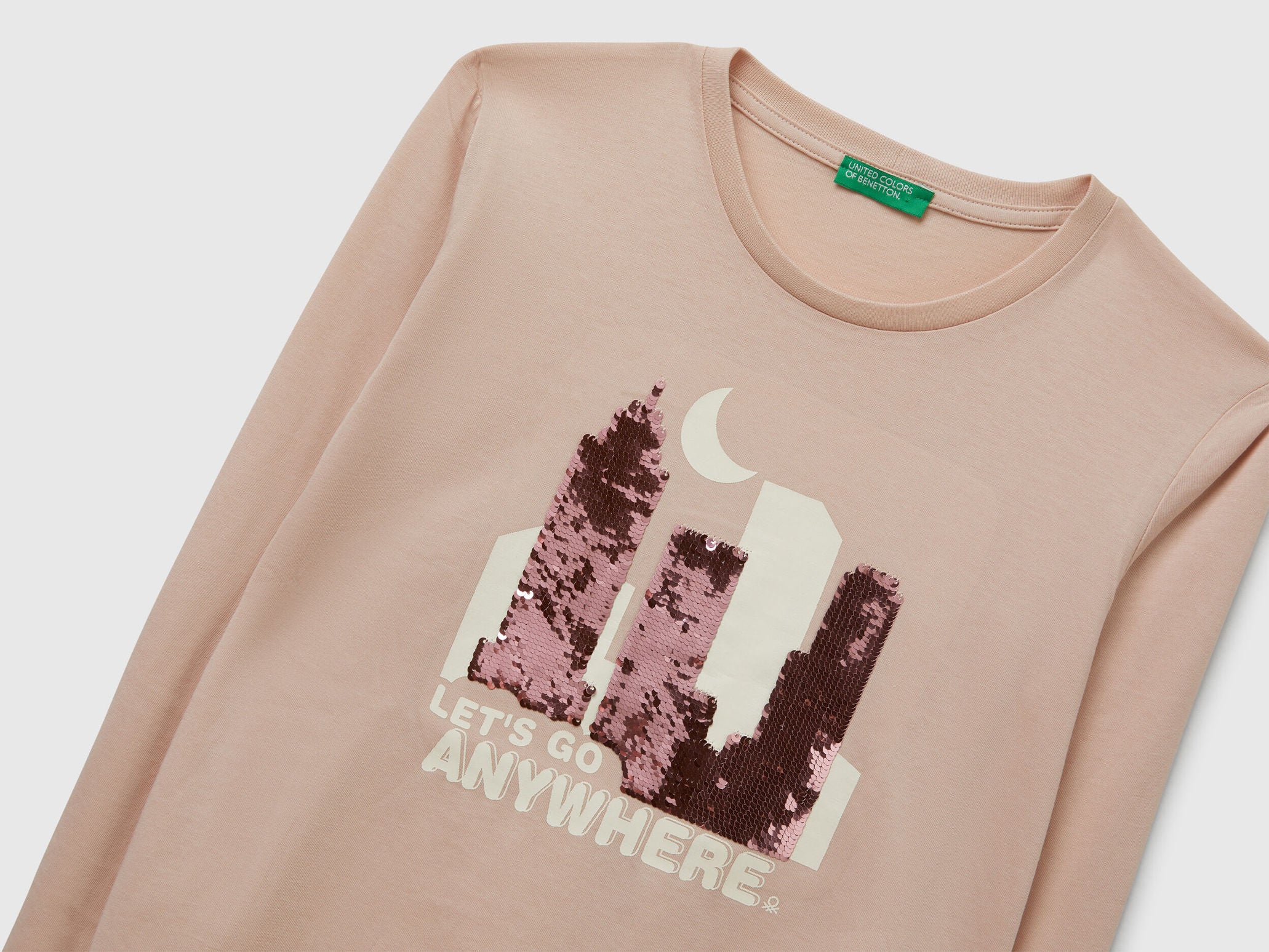 Benetton_Soft Pink_Cotton T-Shirt with Sequins_3I1XC10QJ_12U_03
