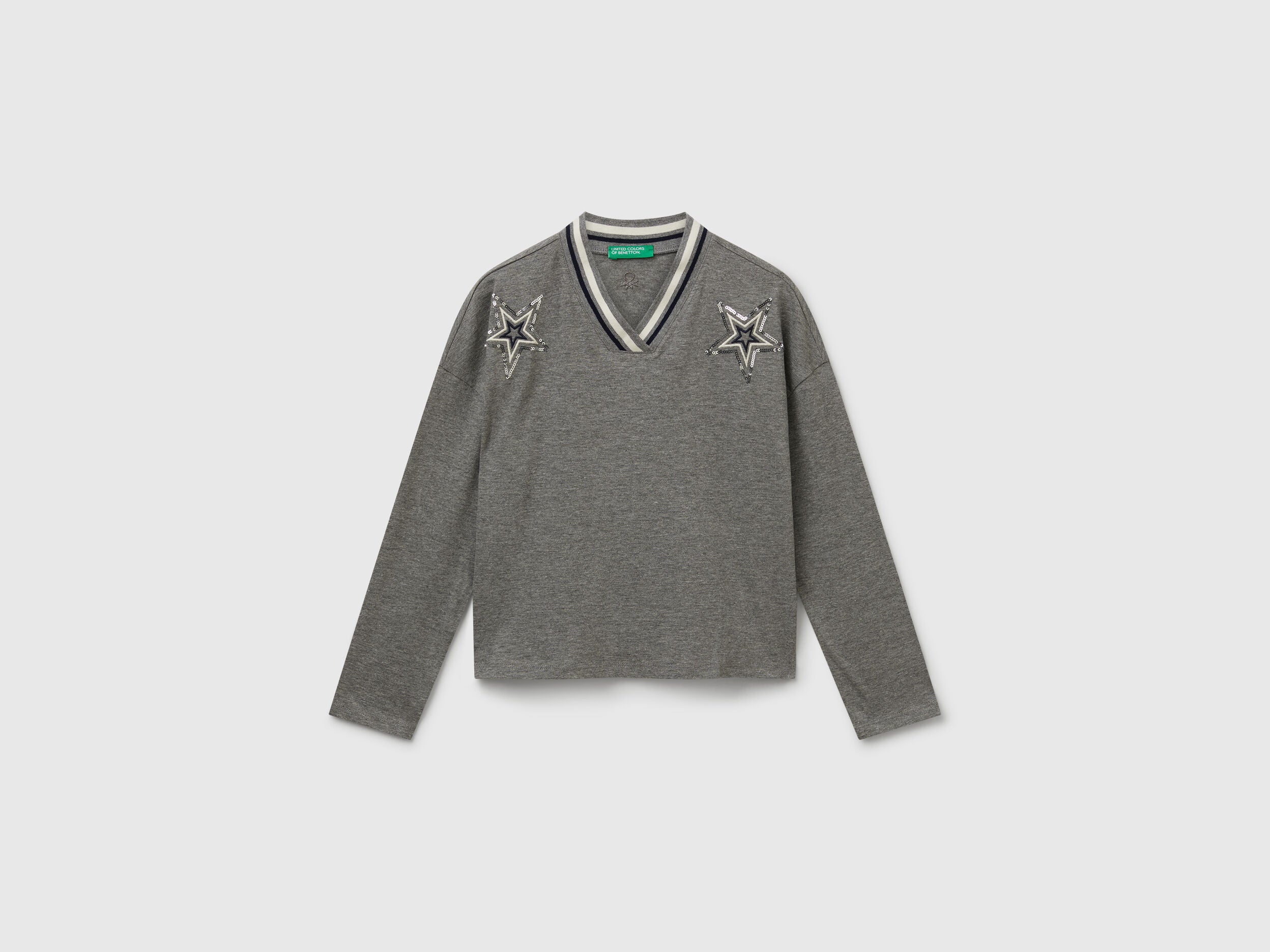 Benetton_Dark Gray_T-Shirt with Sequin Embroidery_3I1XC400E_507_01