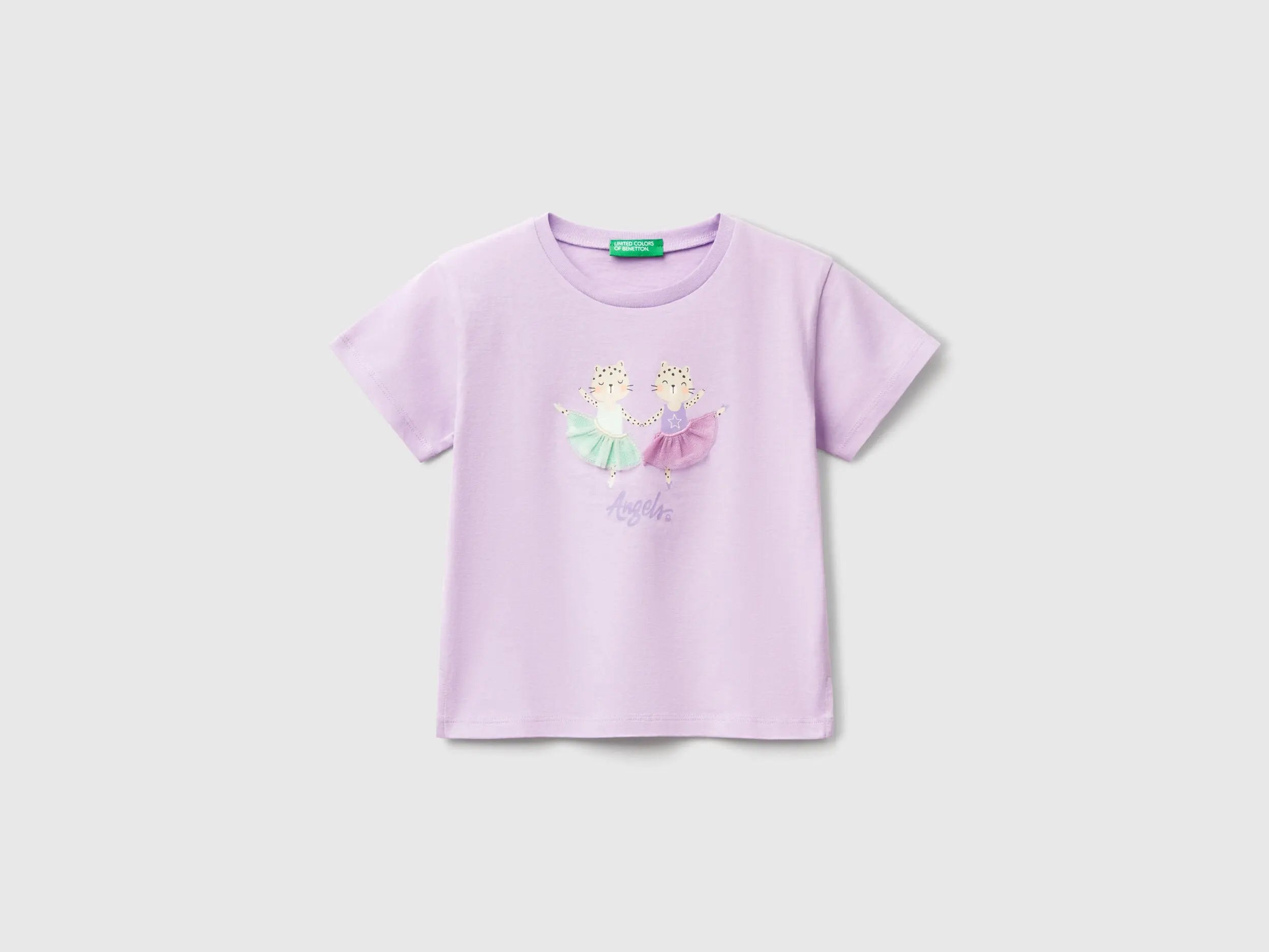 Benetton_T-Shirt with Print and Applique_3I1XG10I4_07W_01