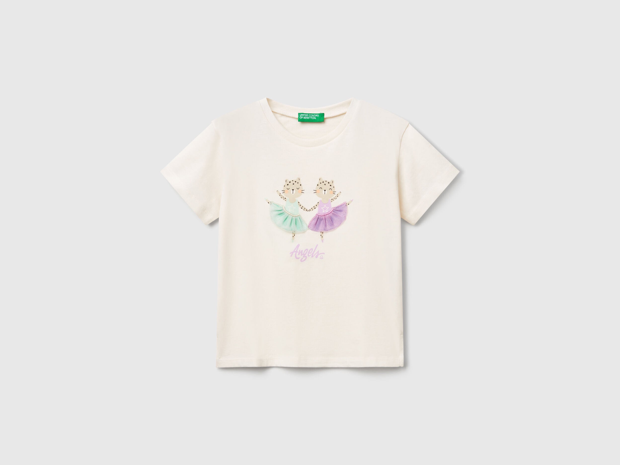 Benetton_T-Shirt with Print and Applique_3I1XG10I4_0R2_01
