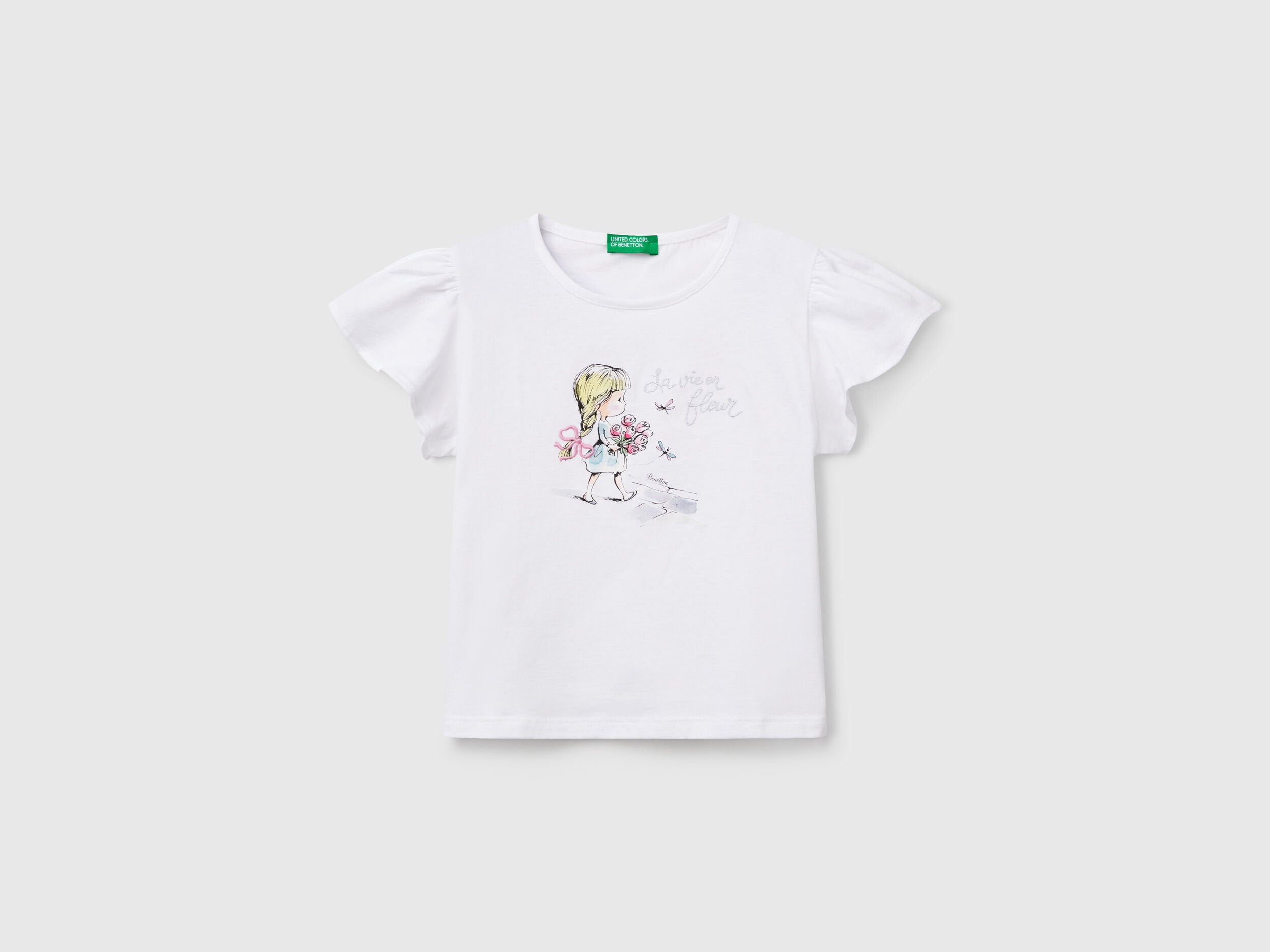 Benetton_T-Shirt with Print and Embroidery_3I1XG10IU_101_01