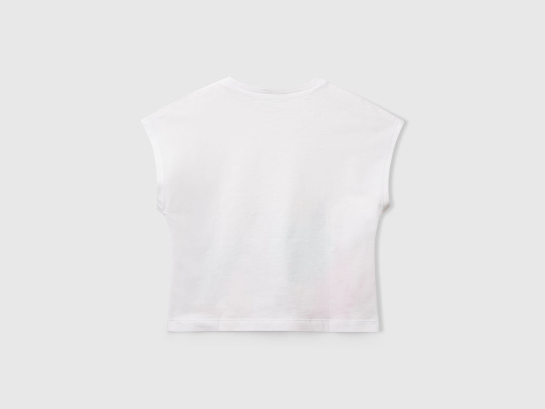 Benetton_T-Shirt with Print and Crochet Applique_3I1XG10JH_101_02