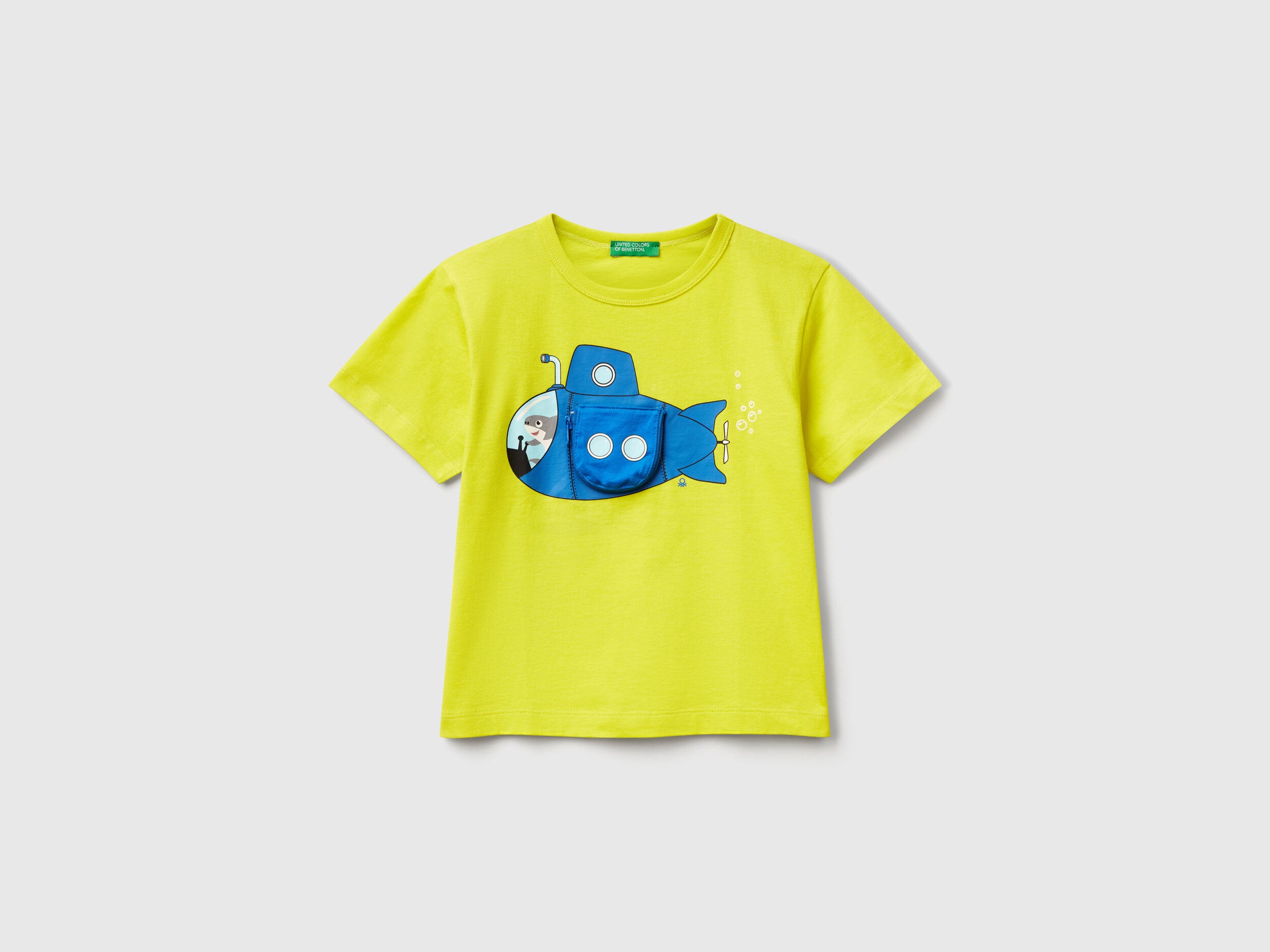 Benetton_T-Shirt with Submarine Print and Applique_3I1XG10JL_29B_01