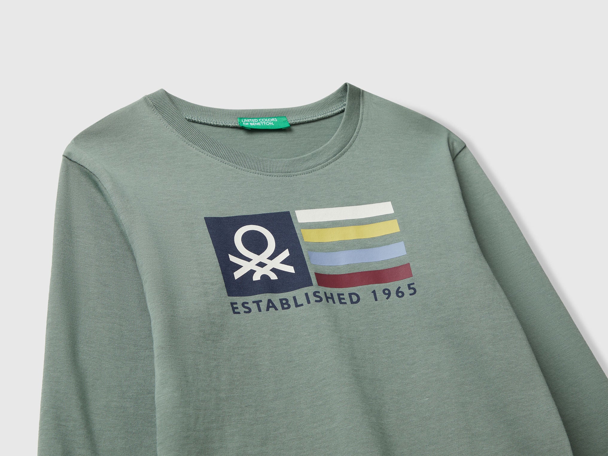 Benetton_Light Green_T-Shirt with Logo Print_3I1XG10JZ_075_03