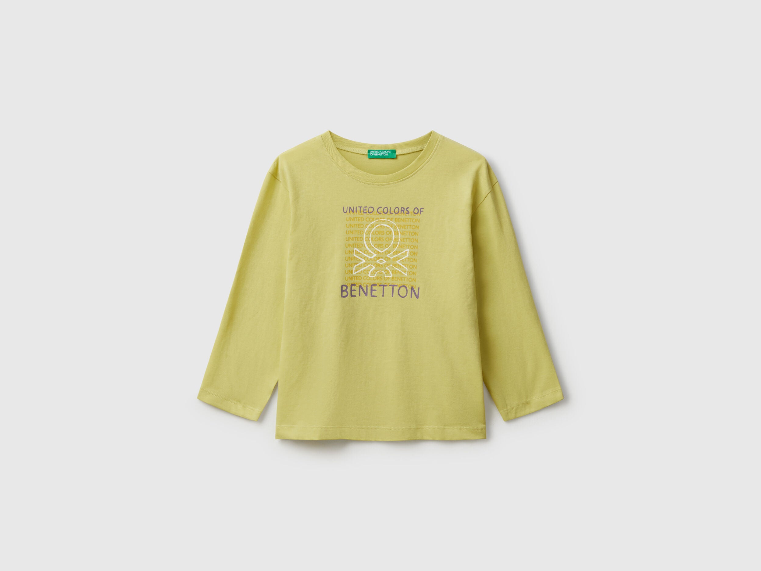Benetton_Yellow_T-Shirt with Logo Print_3I1XG10JZ_0Y6_01