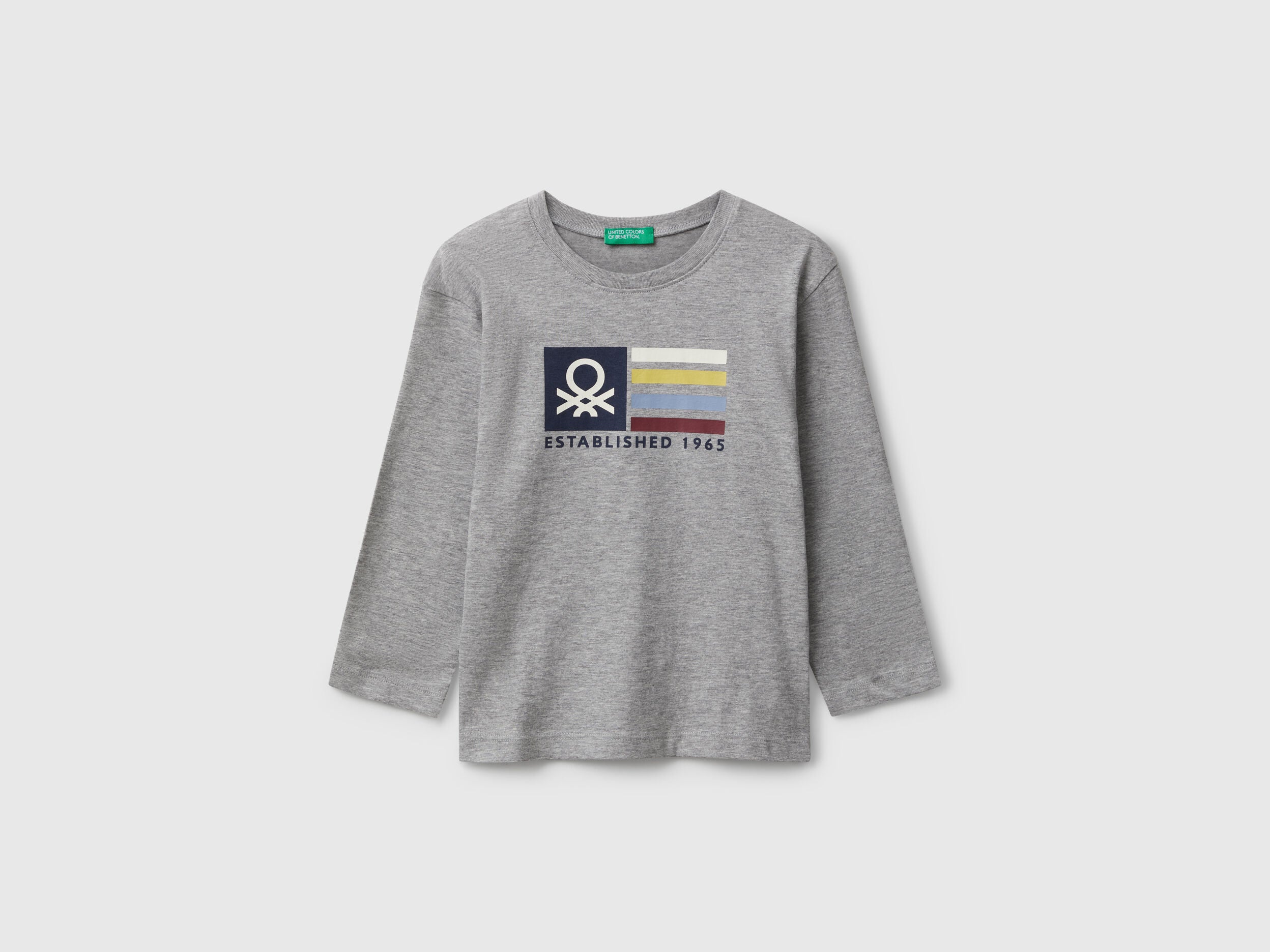 Benetton_Light Gray_T-Shirt with Logo Print_3I1XG10JZ_501_01