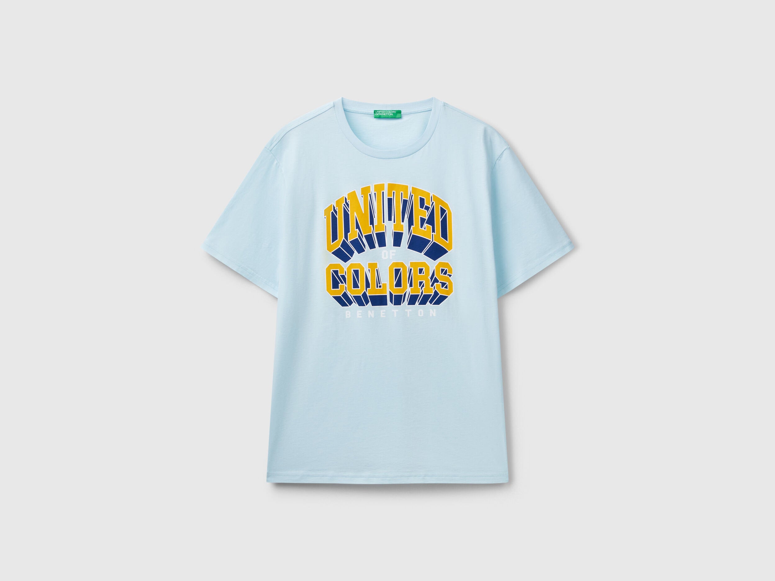 Benetton_Yellow T-Shirt in Organic Cotton with Purple Logo_3I1XU1096_24A_03