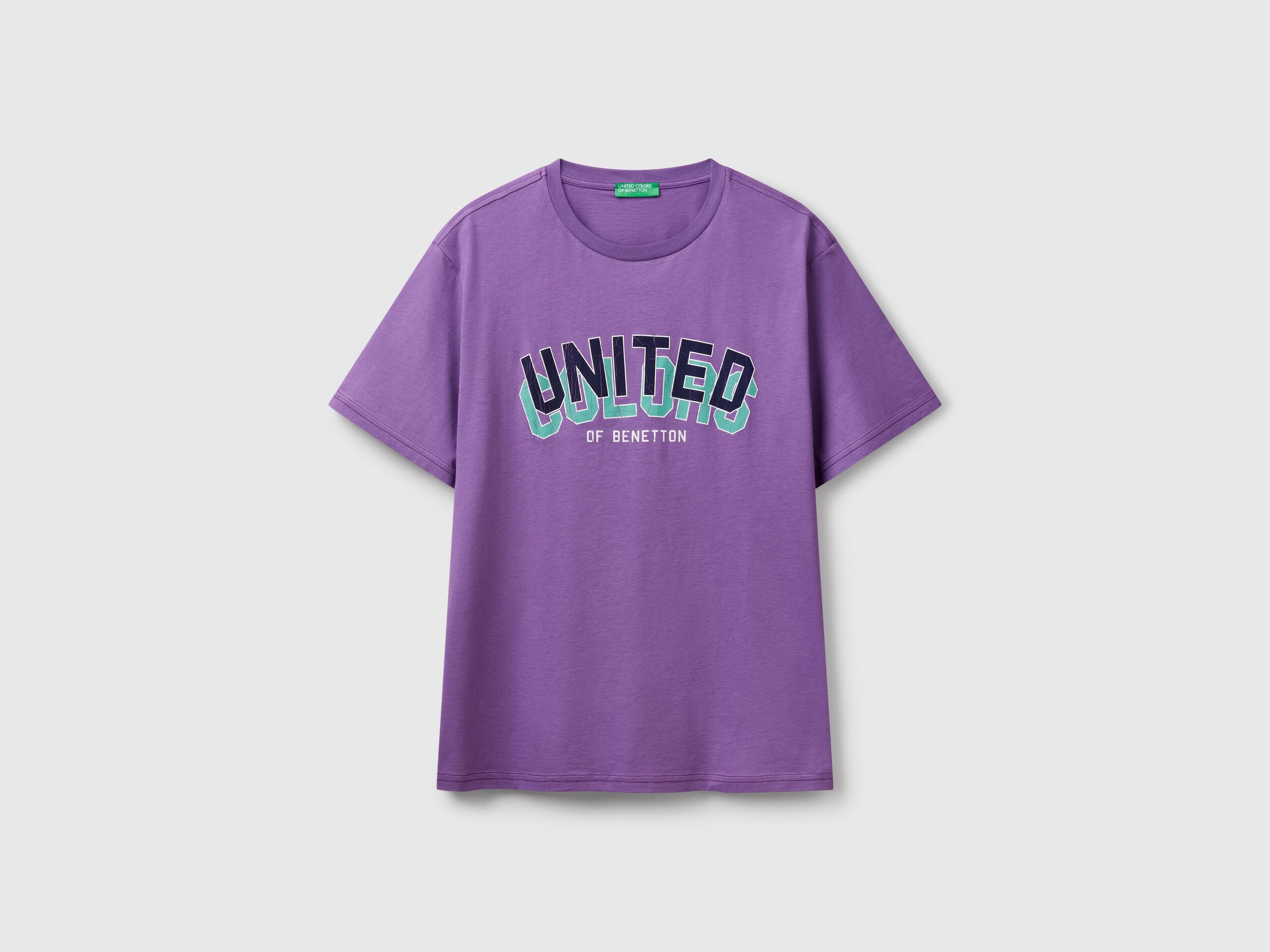 Benetton_Yellow T-Shirt in Organic Cotton with Purple Logo_3I1XU1096_2M0_03