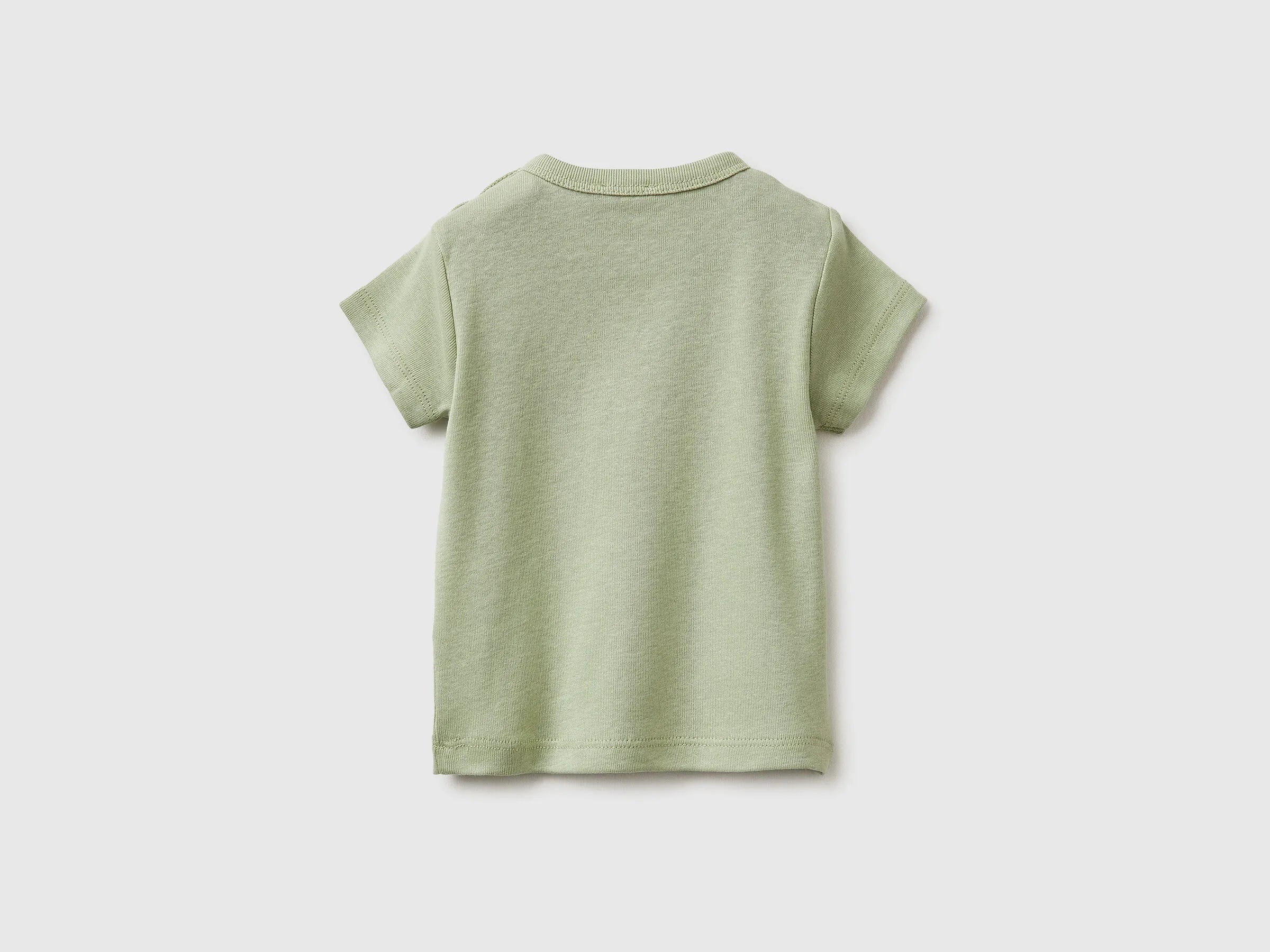 Benetton Light Green New Born Logo Print T-Shirt in Organic Cotton SKU: 3I9WA1072_218 Image 02