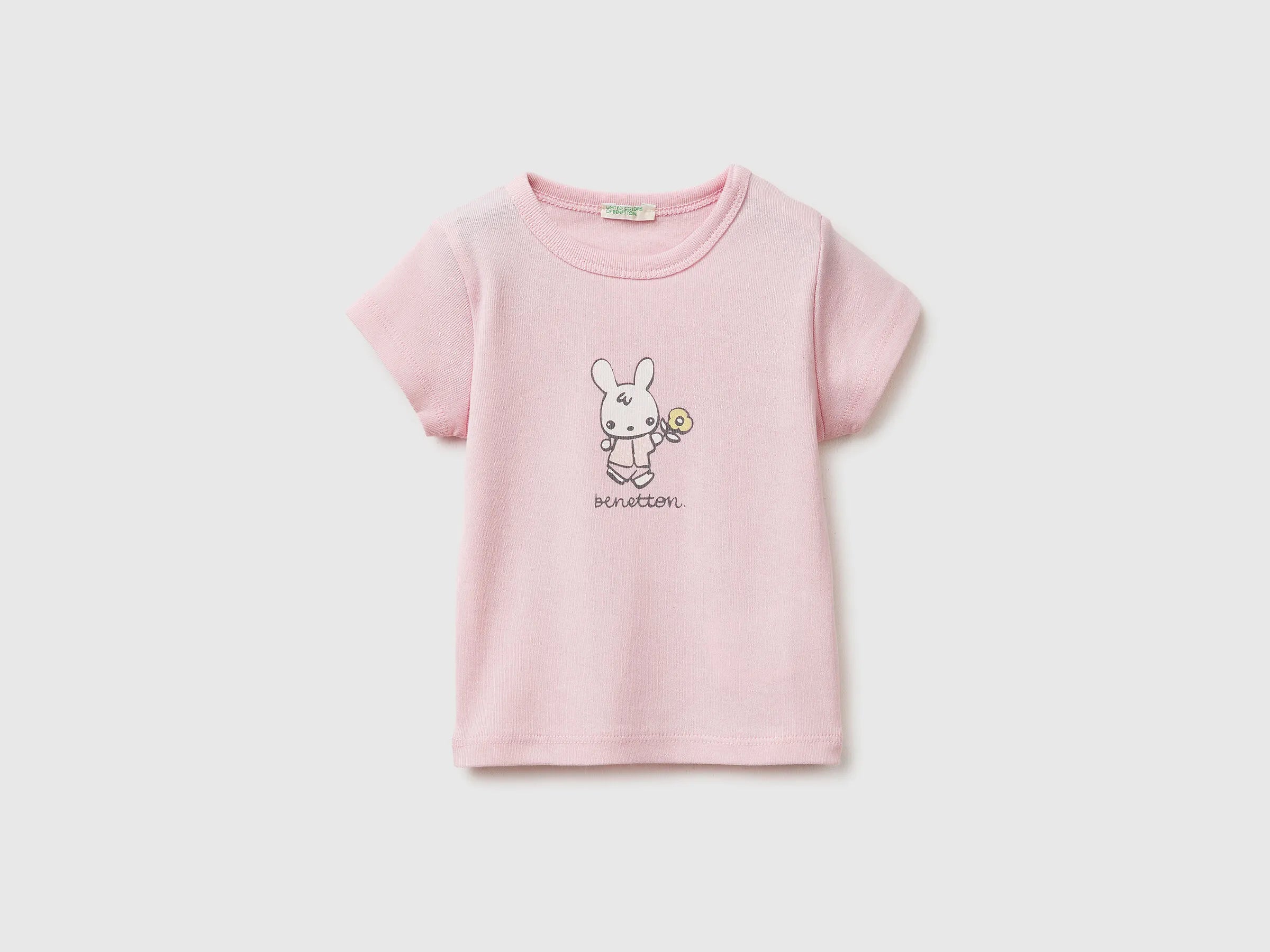 Benetton Pink Girls Logo Print T-Shirt in Organic Cotton SKU: 3I9WA1072_25F Image 01