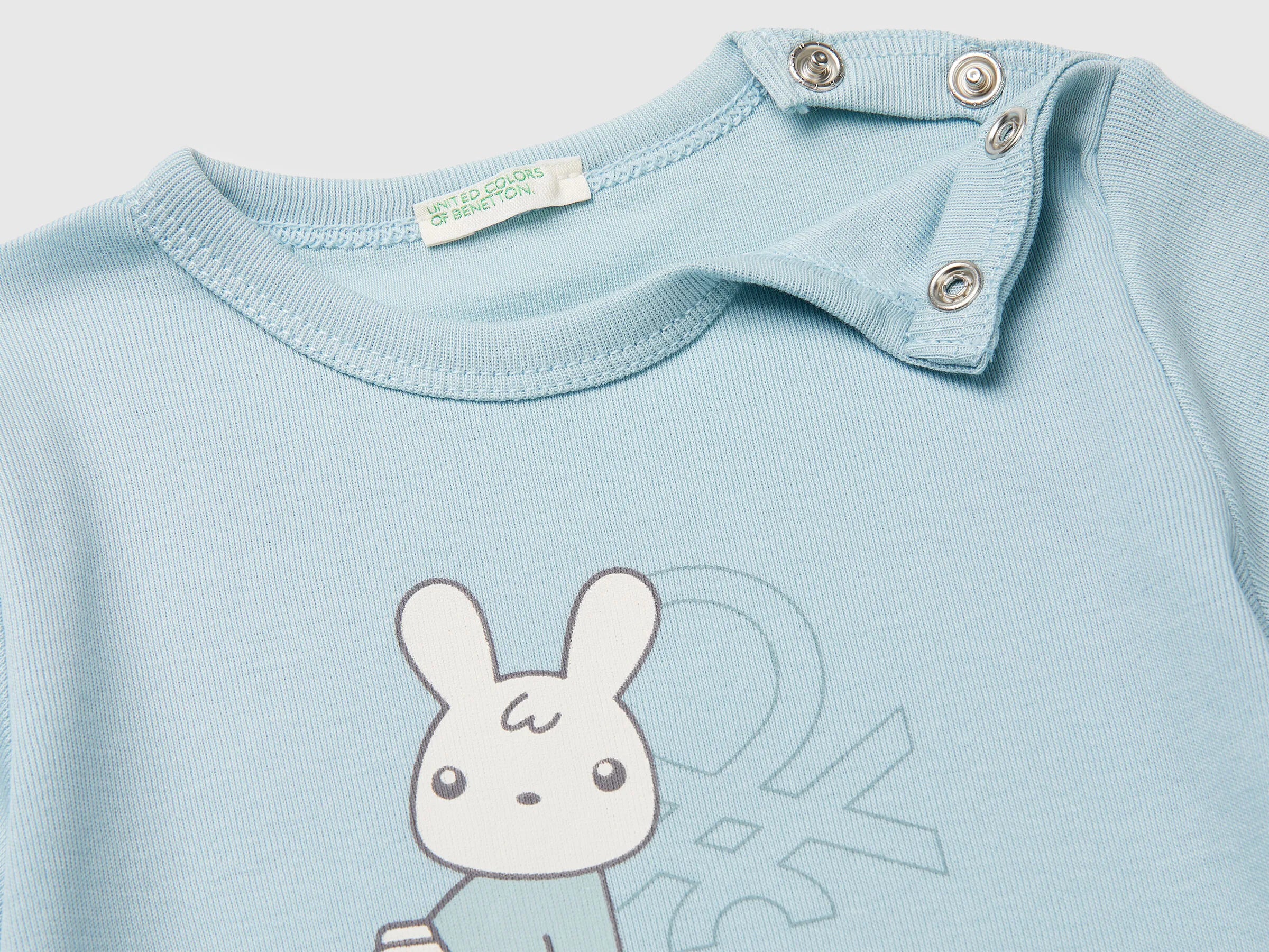 Benetton Sky Blue New Born Logo Print T-Shirt in Organic Cotton SKU: 3I9WA1072_33W Image 03