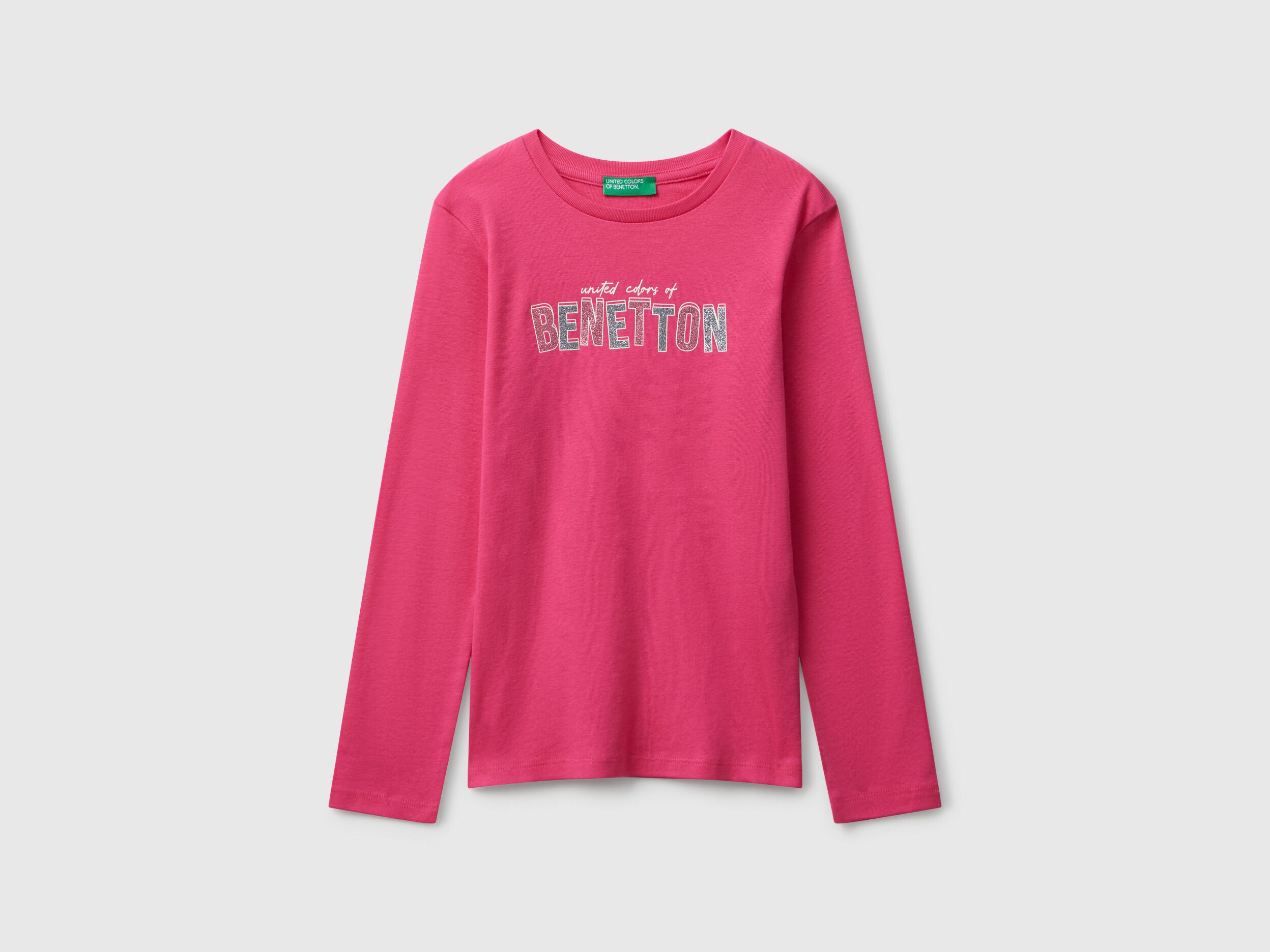 Benetton_Fuchsia_T-Shirt with Glitter Print_3I9WC10Q2_1A2_01