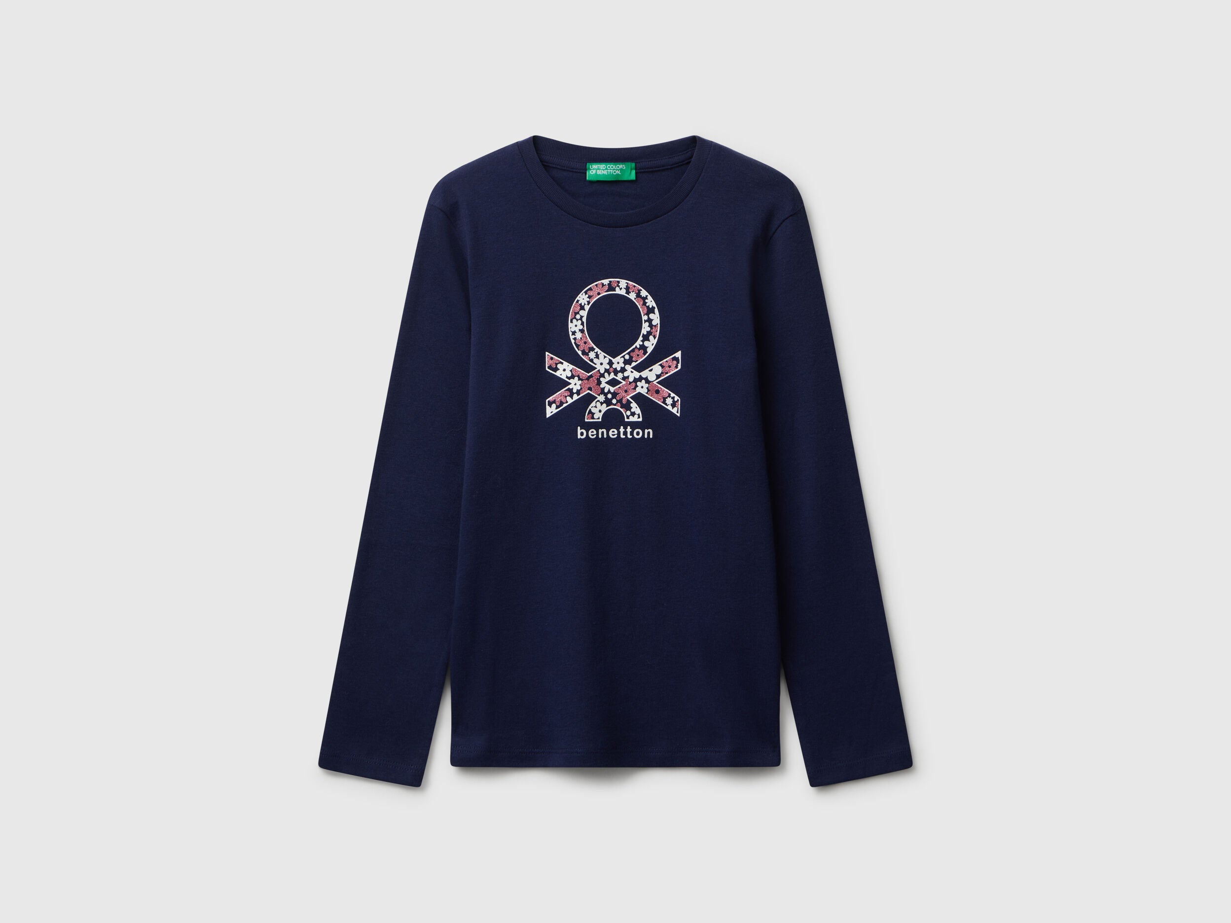 Benetton_Dark Blue_T-Shirt with Glitter Print_3I9WC10Q2_252_01