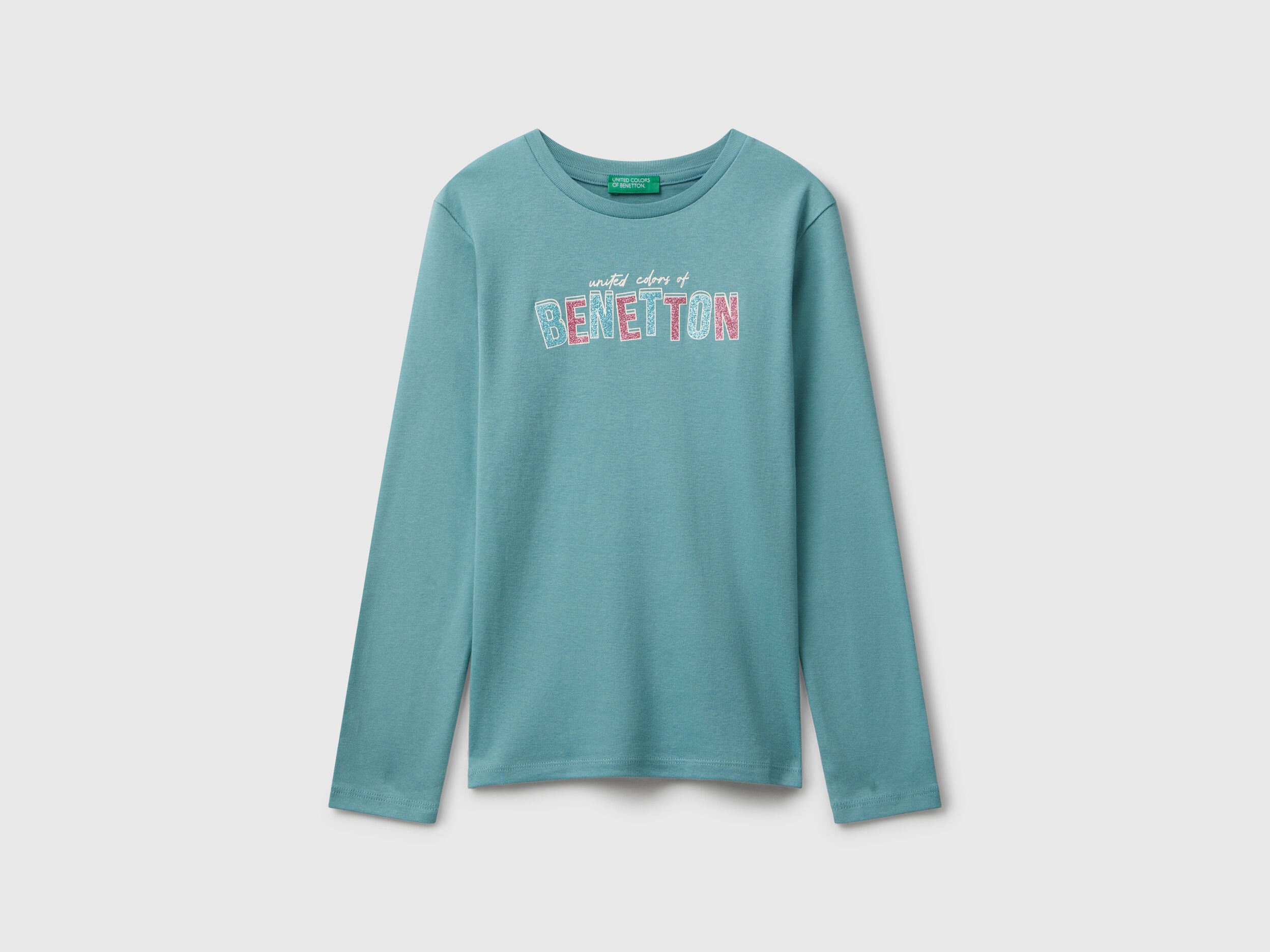 Benetton_Sky Blue_T-Shirt with Glitter Print_3I9WC10Q2_33K_01