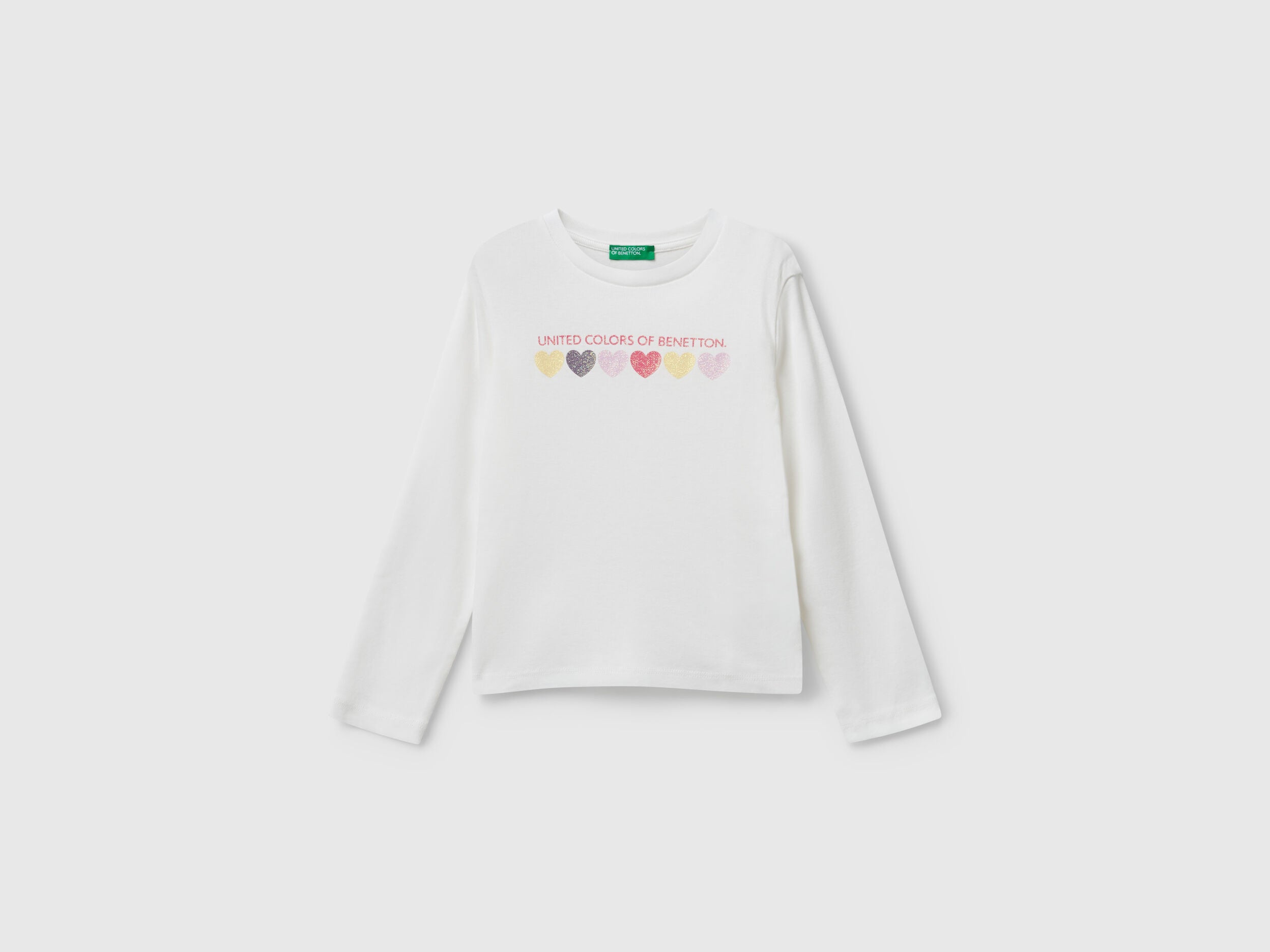Benetton_Creamy White_T-Shirt with Glittery Logo in Cotton_3I9WG10JS_074_01