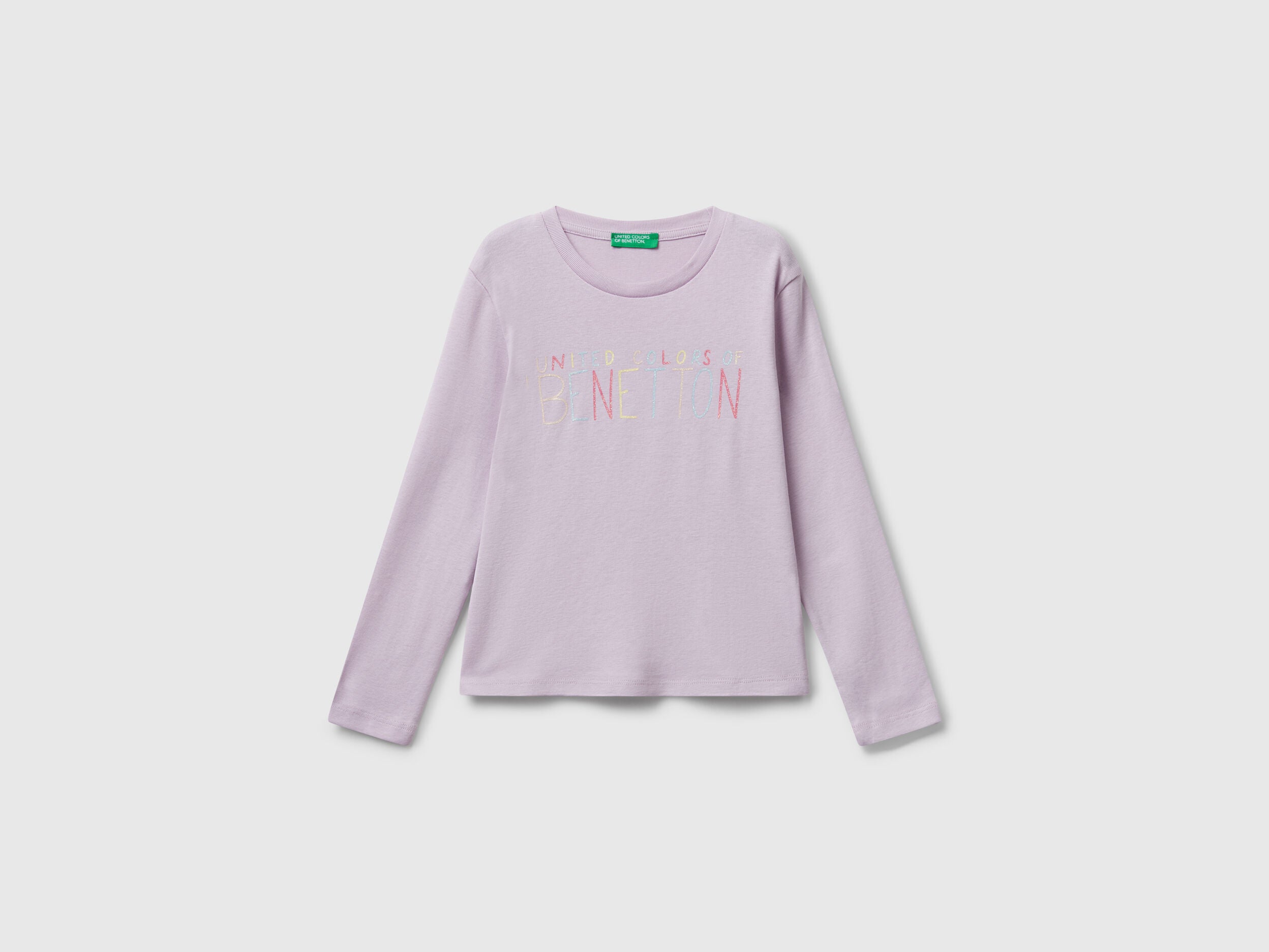 Benetton_Lavender_T-Shirt with Glittery Logo in Cotton_3I9WG10JS_0W1_01