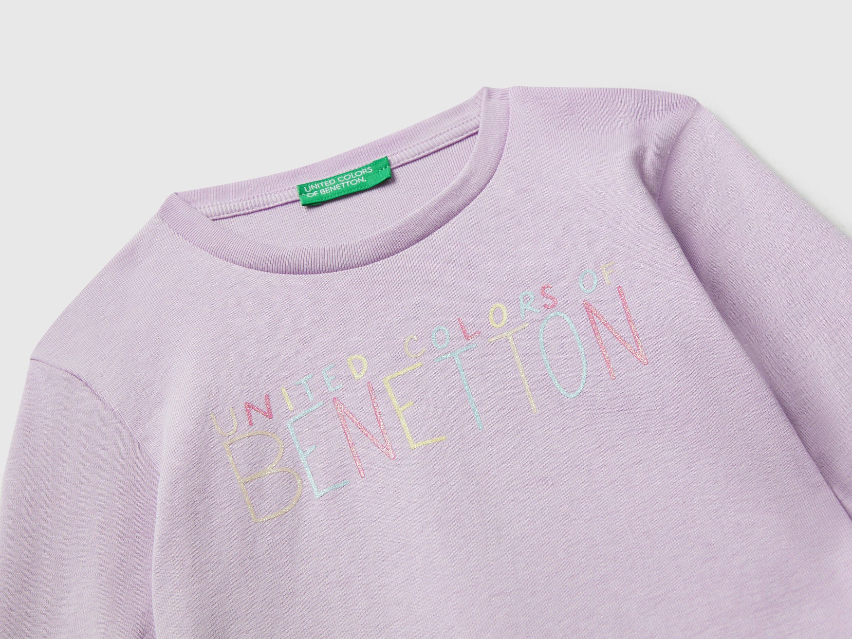 Benetton_Lavender_T-Shirt with Glittery Logo in Cotton_3I9WG10JS_0W1_03