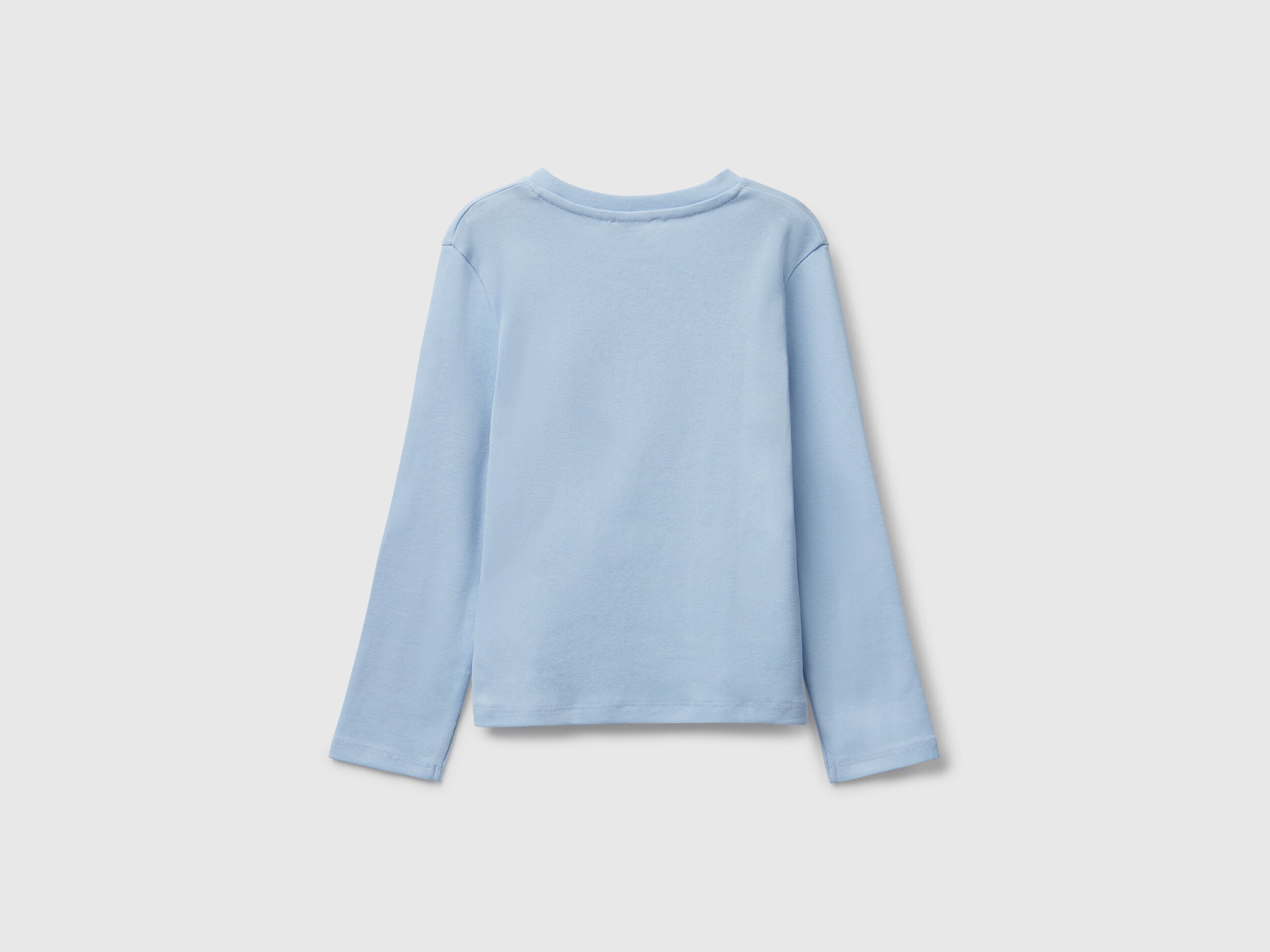 Benetton_Light Blue_T-Shirt with Glittery Logo in Cotton_3I9WG10JS_11Y_02