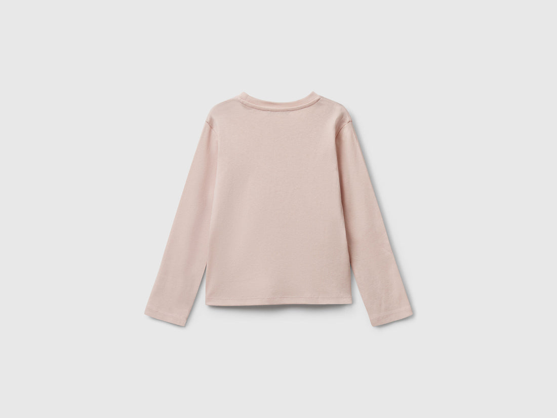 Benetton_Soft Pink_T-Shirt with Glittery Logo in Cotton_3I9WG10JS_12U_02