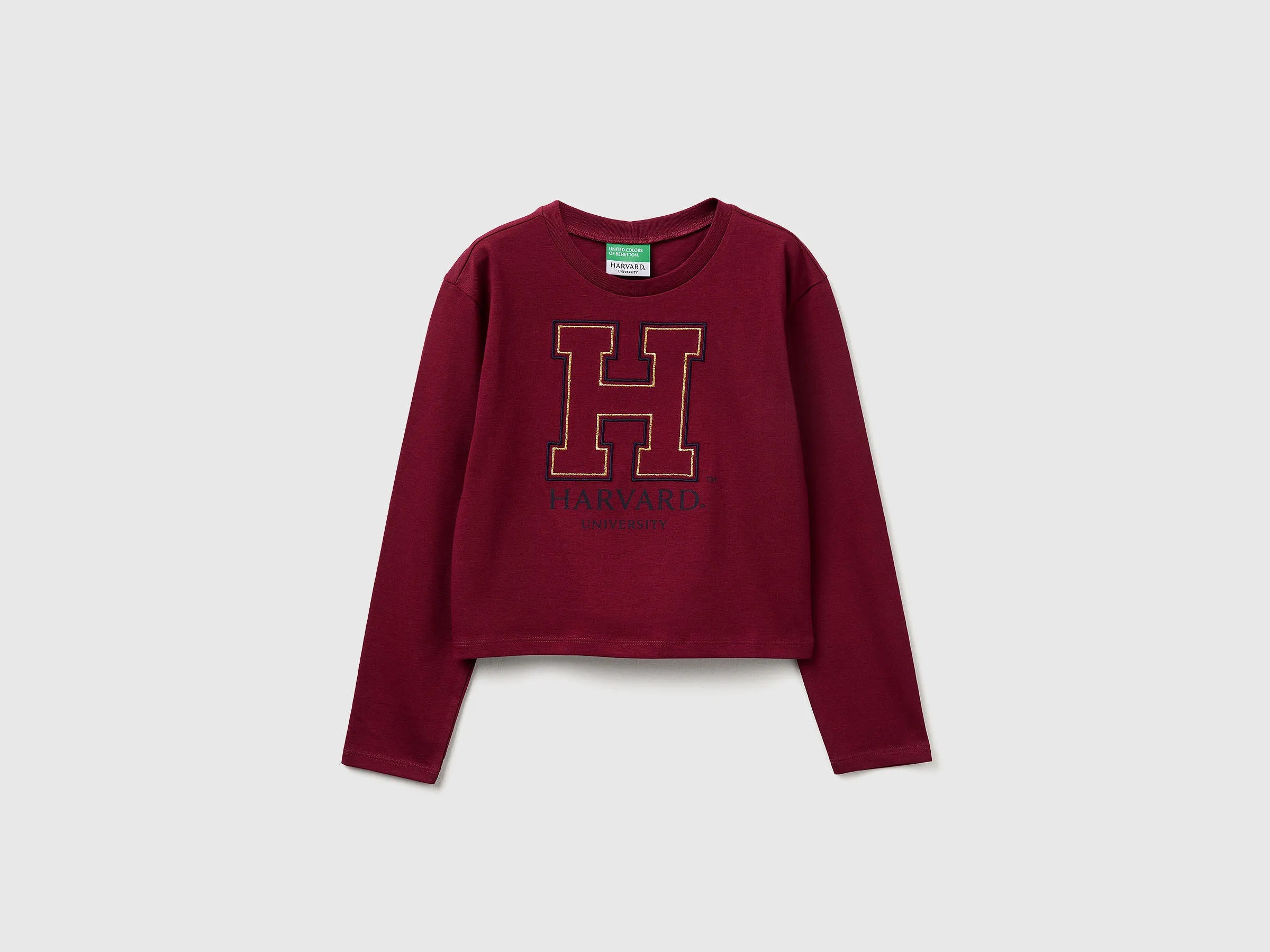 Benetton_Burgundy_Boxy Fit ©Harvard University T-Shirt_3IVWC10PX_236_01