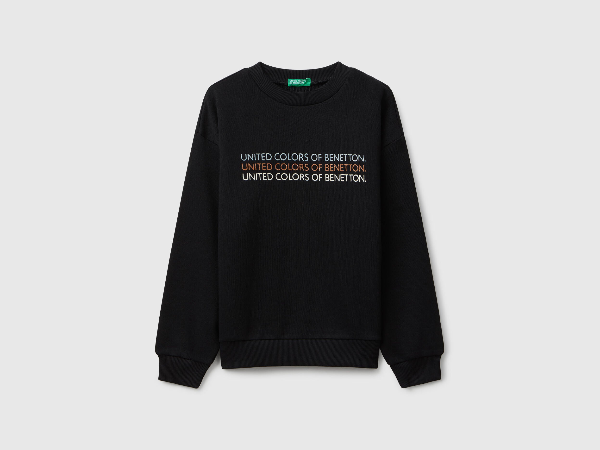 Benetton_Black_Sweatshirt with Glittery Logo Print_3J68C10Q0_100_01