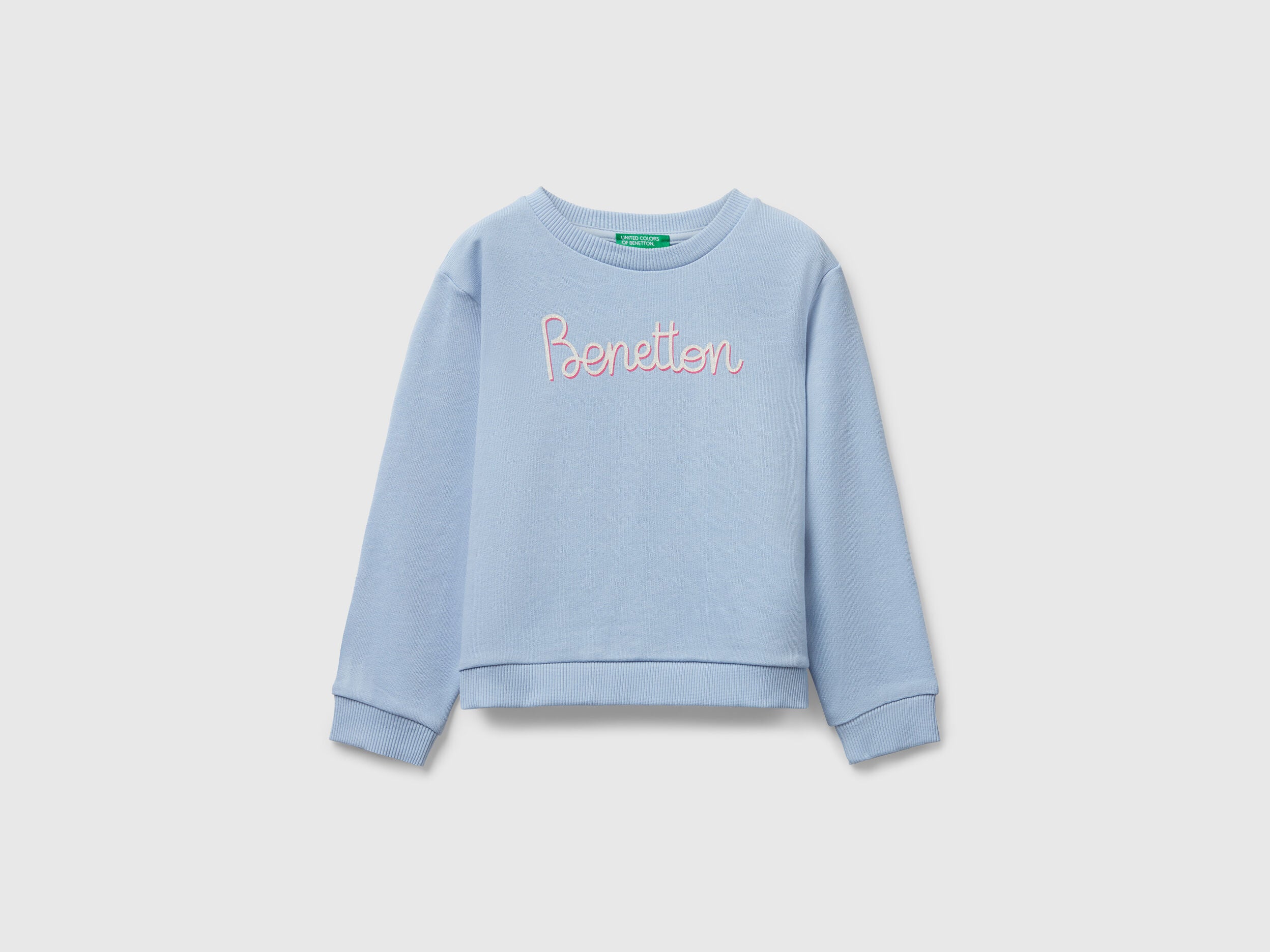 Benetton_Light Blue_Sweatshirt with Glittery Print_3J70G10JR_11Y_01