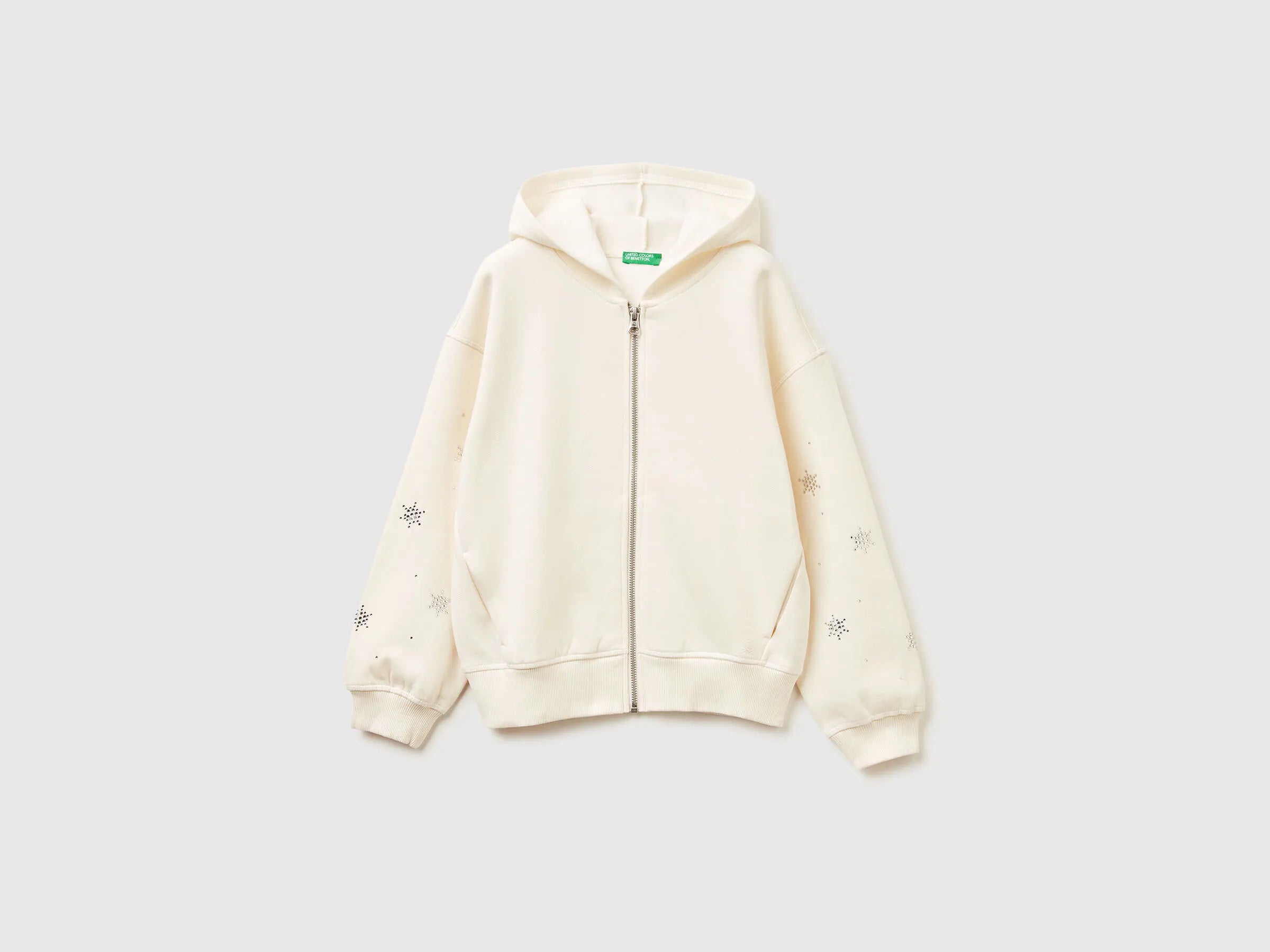 Benetton_Creamy White_Sweatshirt with Zip and Rhinestones_3J73C505R_0R2_01