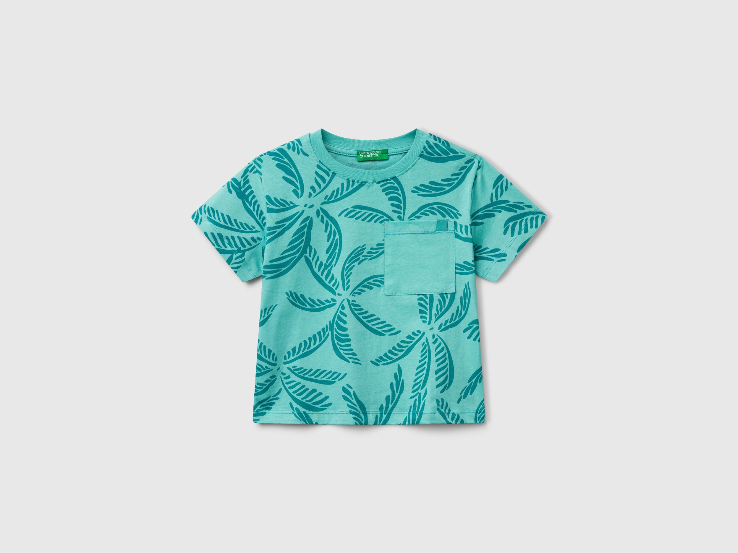 Benetton_Green T-Shirt with Tropical Print_3PDQG10JN_75H_01