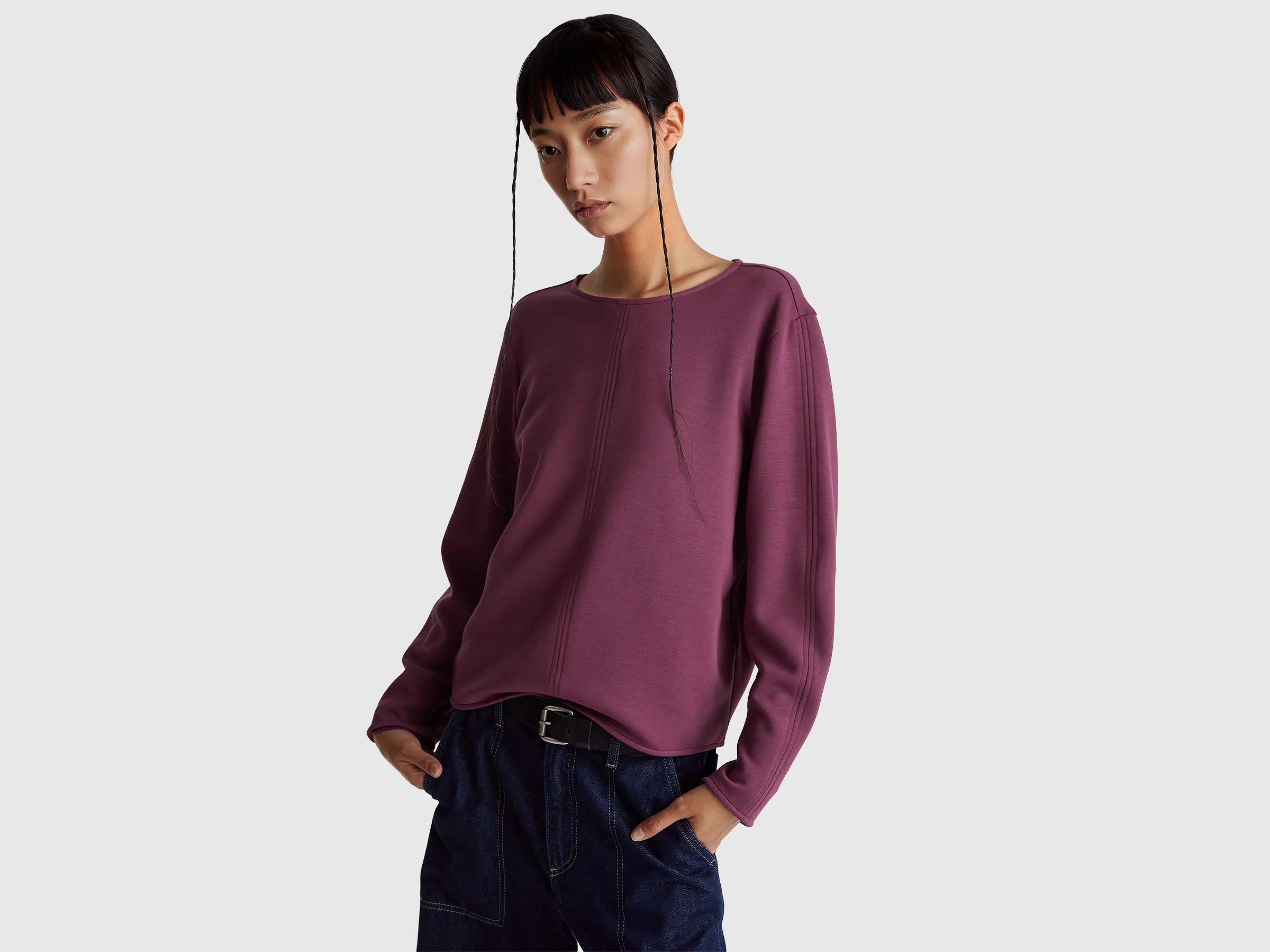 Benetton_Plum_Stretch Modal T-Shirt_3QAFD10AU_1D3_01