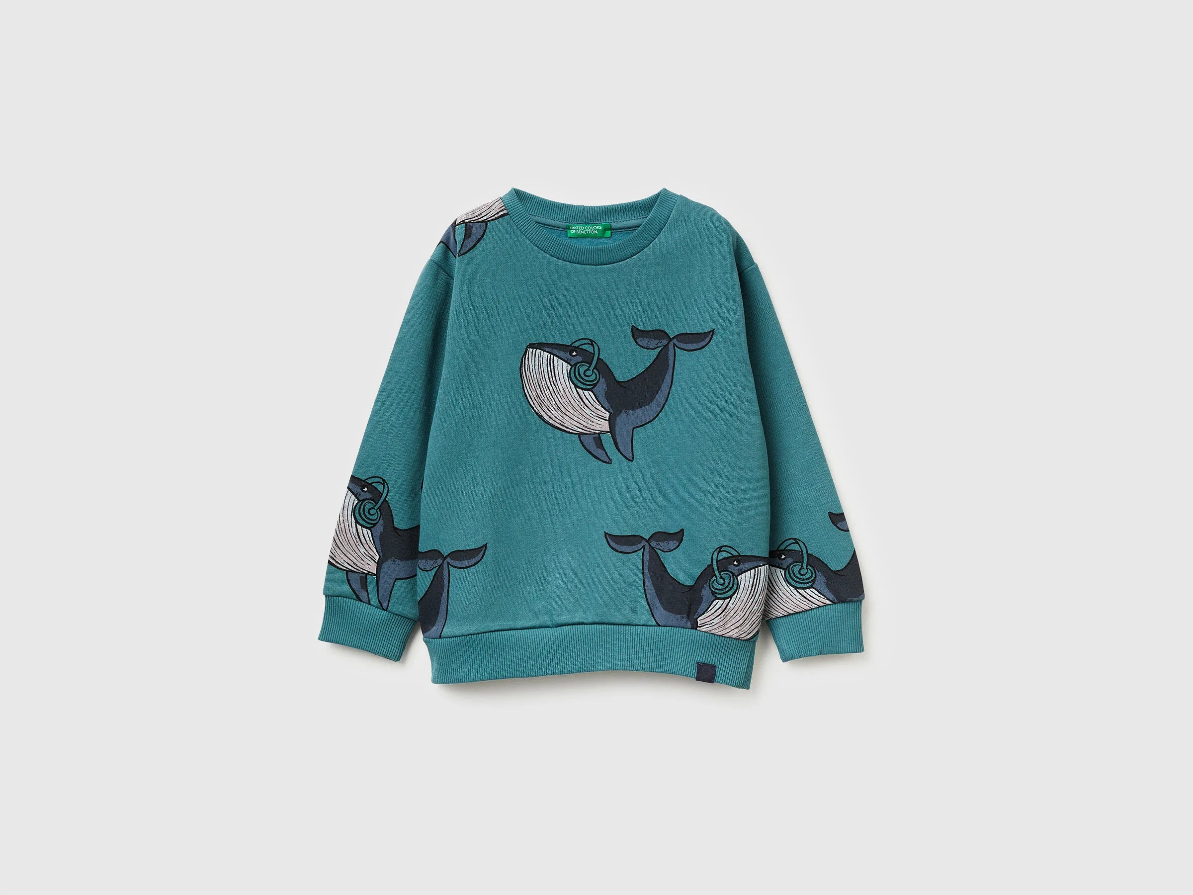 Benetton_Teal_Regular Fit Sweatshirt with Print_3QHCG10KX_70A_01