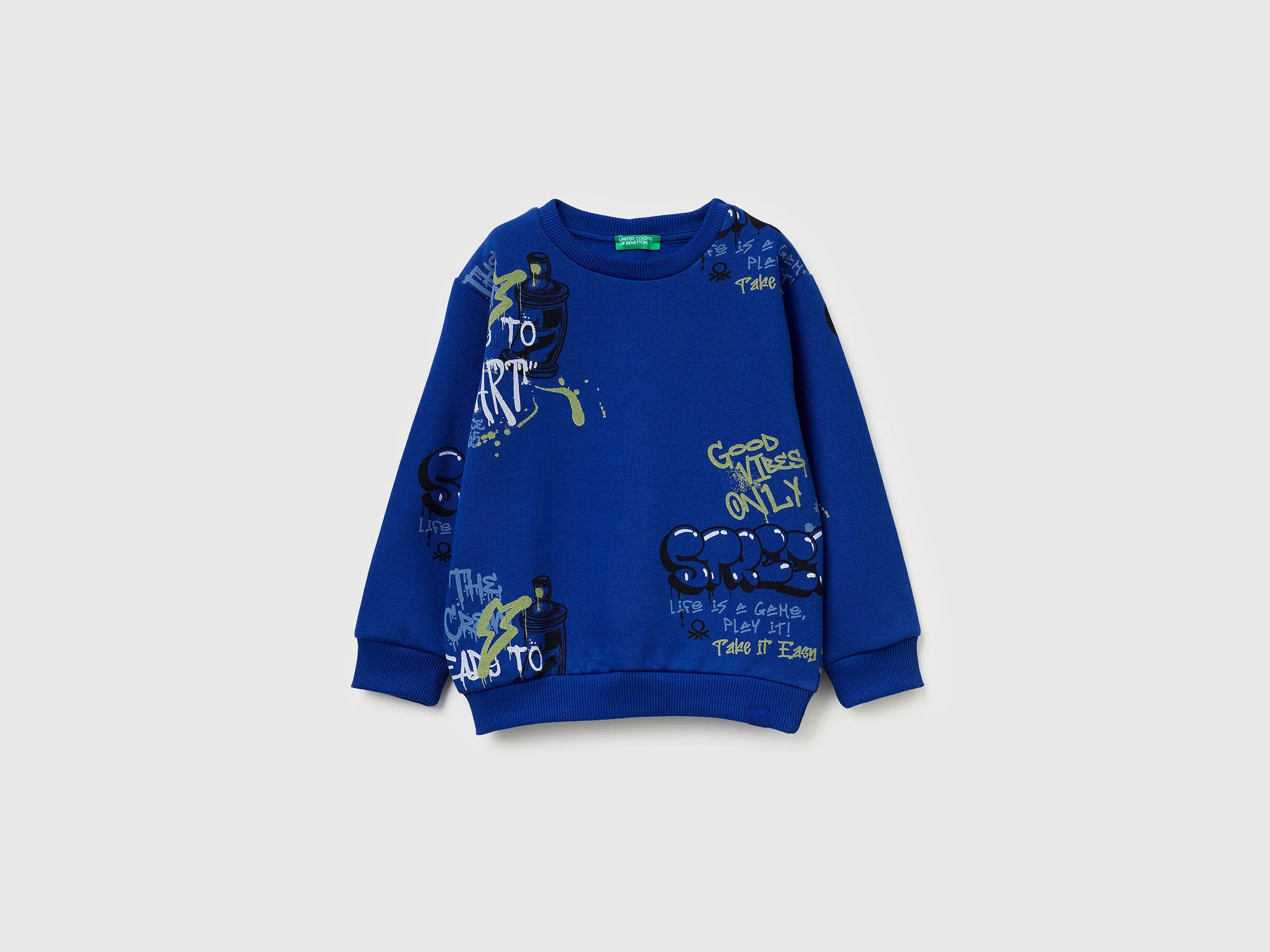 Benetton_Bright Blue_Regular Fit Sweatshirt with Print_3QHCG10KX_70R_01