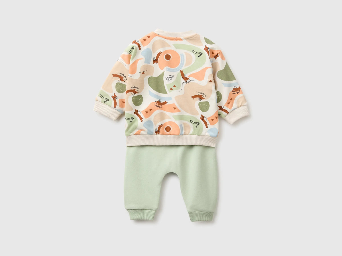 Benetton Light Green Unisex Stretch Sweatshirt Set SKU: 3TEUAK01W_901 Image 02