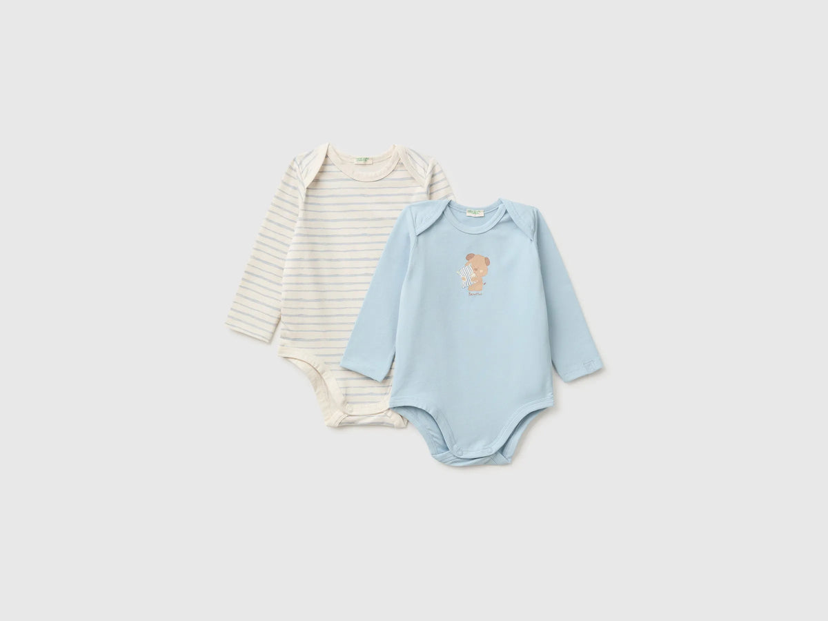 Benetton Sky Blue Unisex Two Long-Sleeved Bodysuits SKU: 3UMRAB014_903 Image 01